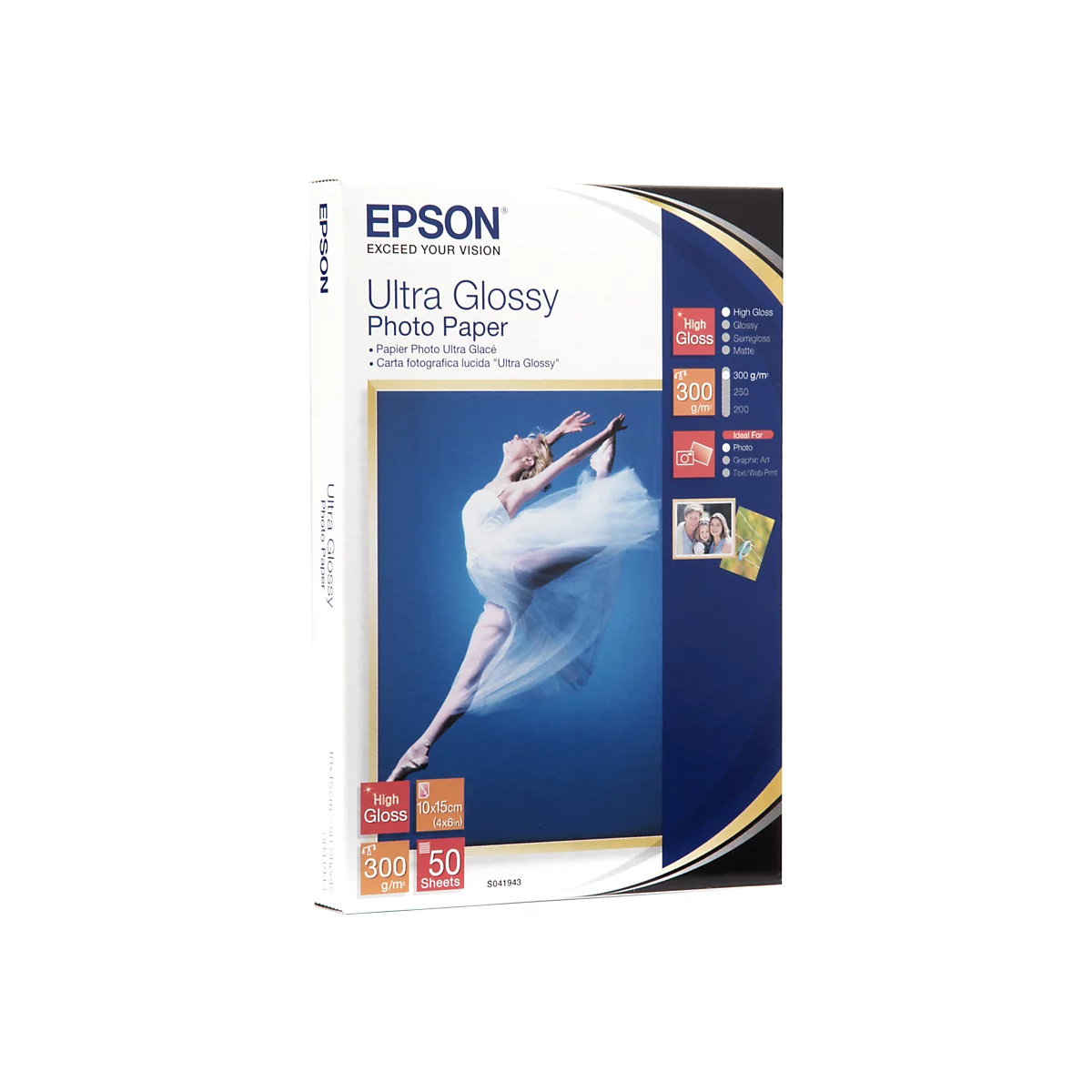 Epson Ultra Glossy Fotopapier-Verpackung mit einer tanzenden Ballerina als Motiv.