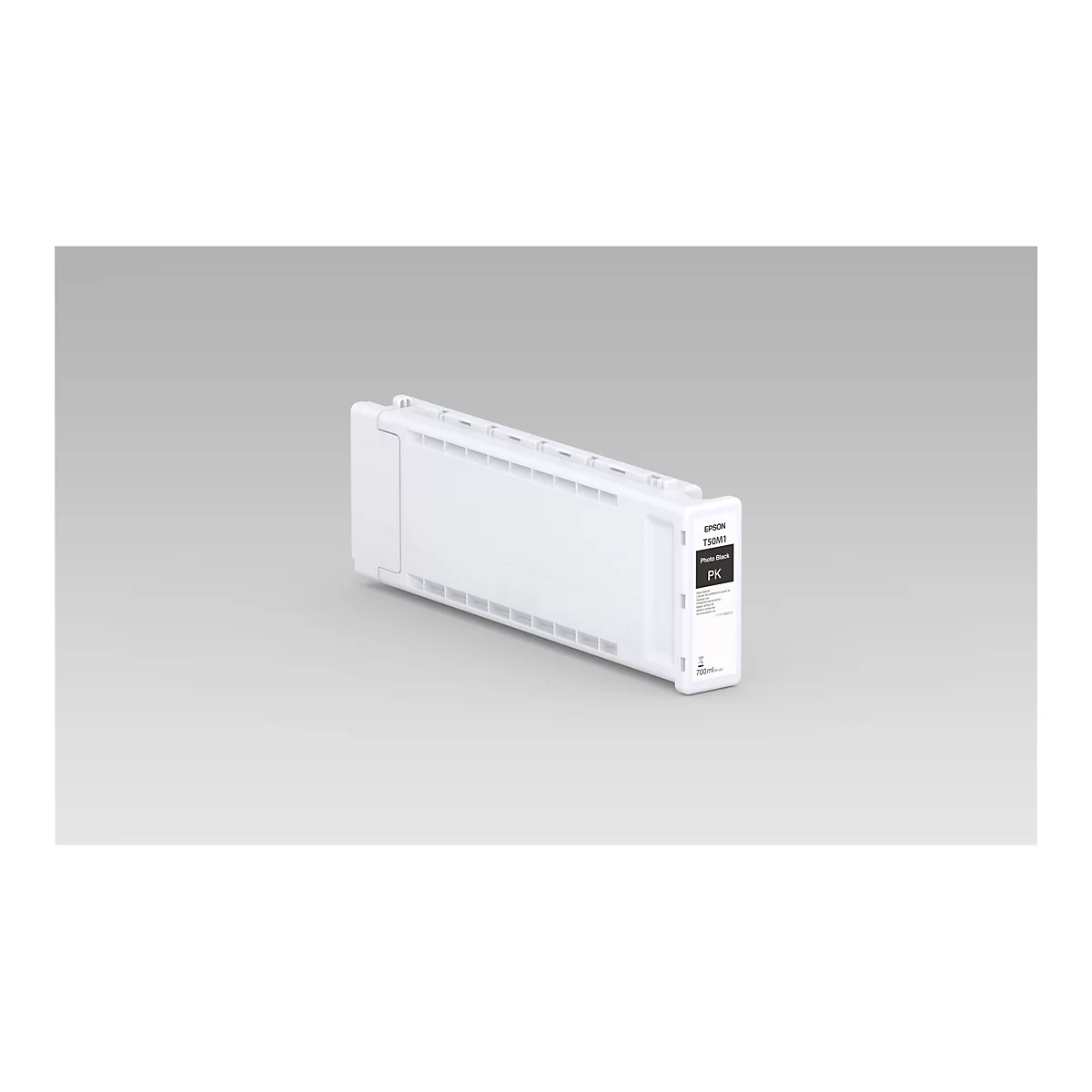 Cartouche d'encre blanche, PK, avec étiquette. Imprimé : Epson T50M1, Photo Black, 700ml.
