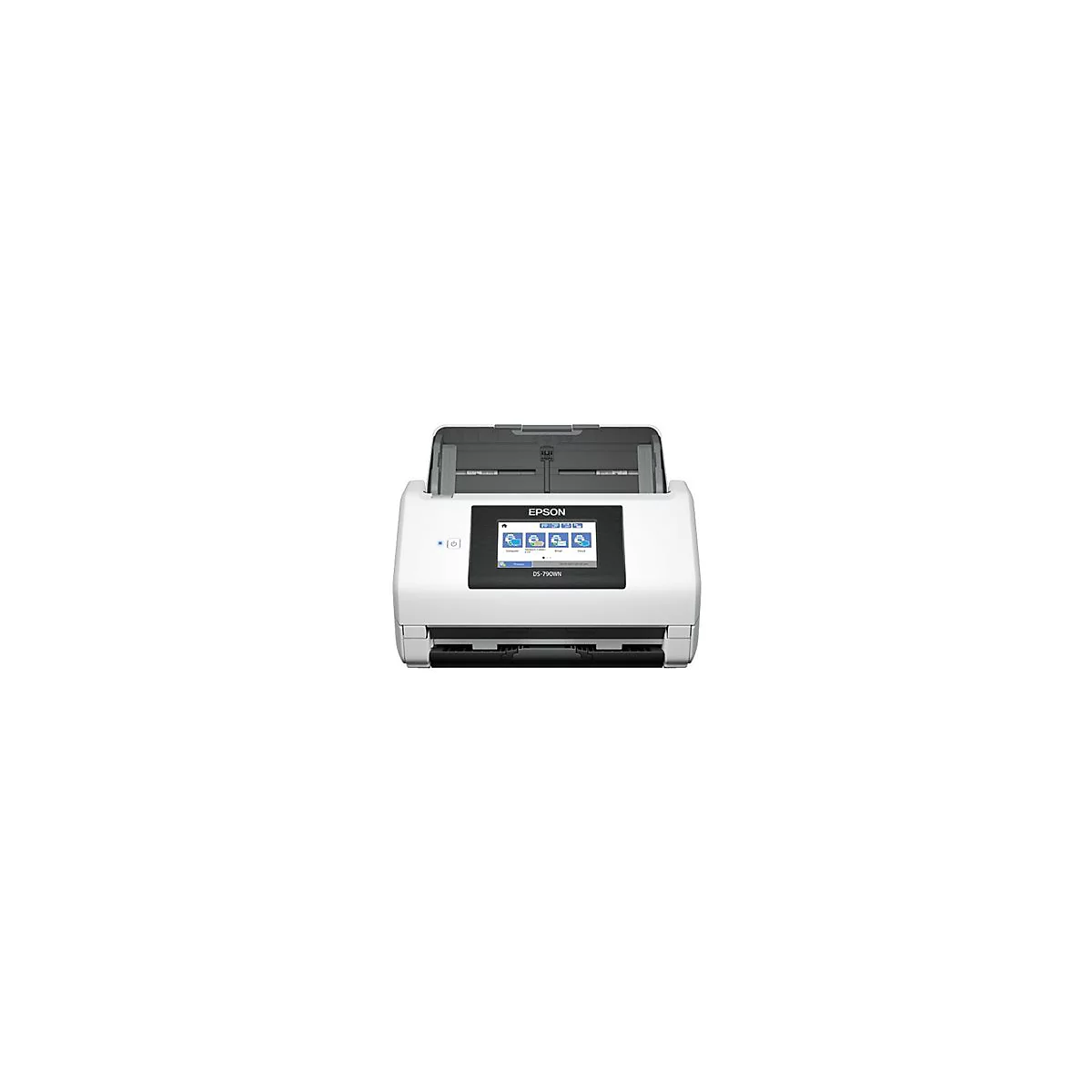 Un scanner Epson blanc, modèle DS-790WN. Il possède un écran avec des icônes et des boutons.
