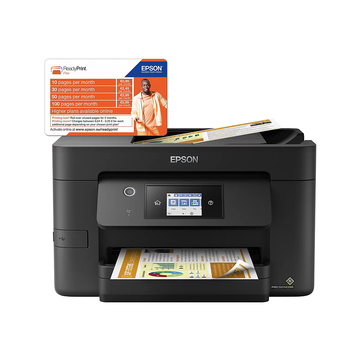 Epson WorkForce Pro WF-3825DWF - Multifunktionsdrucker - 215.9 x 355.6 mm (Original) - A4/Legal (Medien) - bis zu 21 Seiten/Min. (Drucken) - 250 Blatt