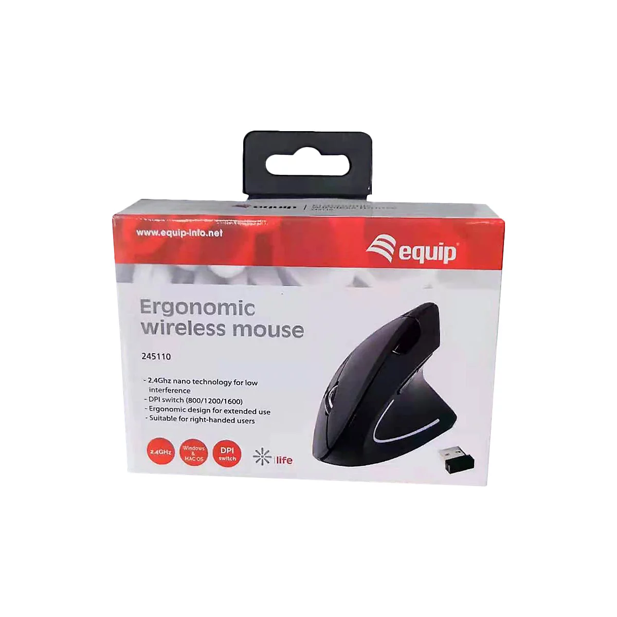 equip 245110 - Vertikale Maus - ergonomisch - Für Rechtshänder - kabellos - 2.4 GHz