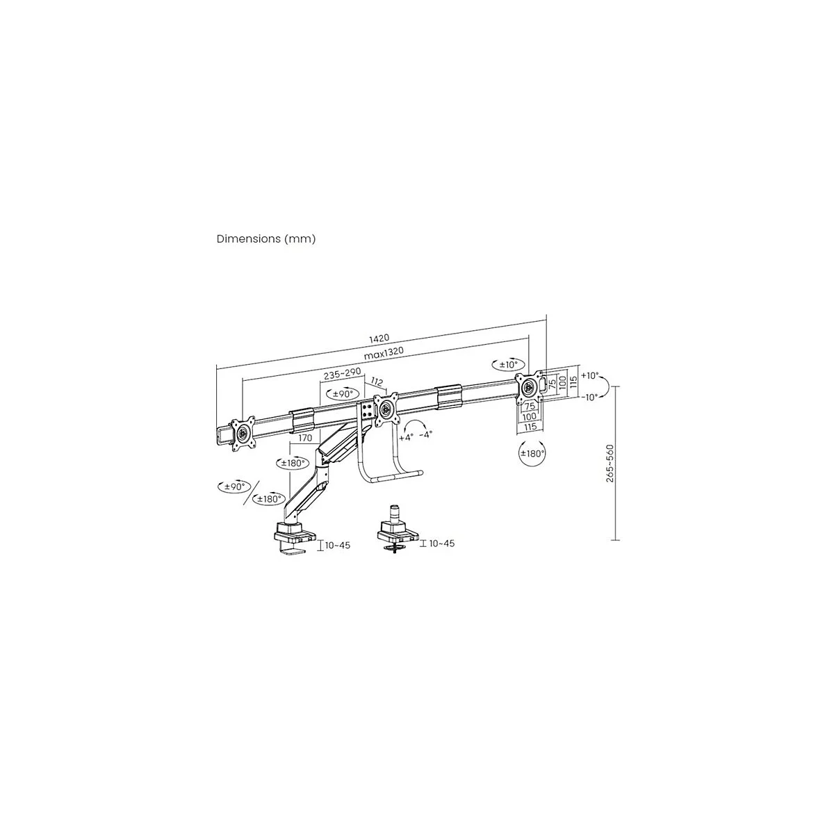 equip - Befestigungskit (CPU-Halterung, Tastatur-Tablett, Wandmontagehalterung) - Gasfeder - für LCD-Display / Curved LCD-Display - workstation - Kunststoff, stainless steel, Aluminium