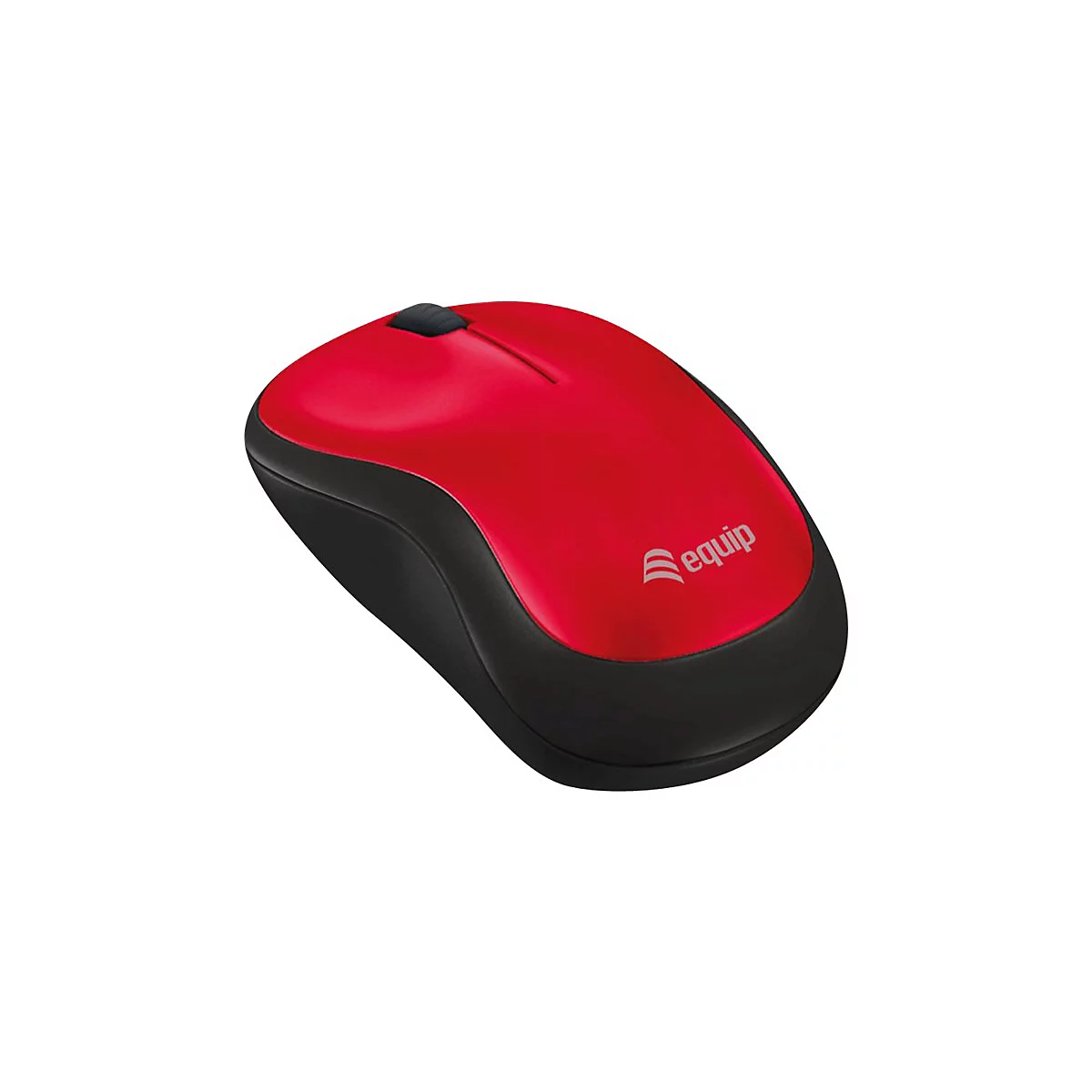Rote und schwarze optische Computermaus mit dem Logo der Marke equip auf weißem Hintergrund.