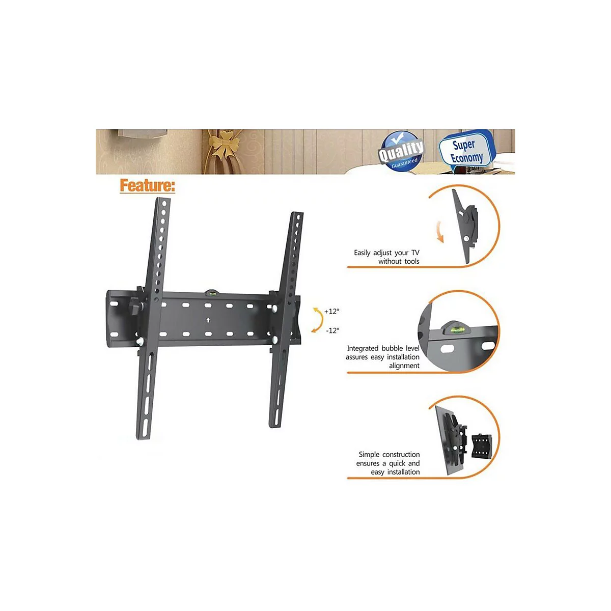 Equip Pro Fixed TV Wall Mount Bracket - Klammer - für Flachbildschirm - pulverbeschichtet schwarz