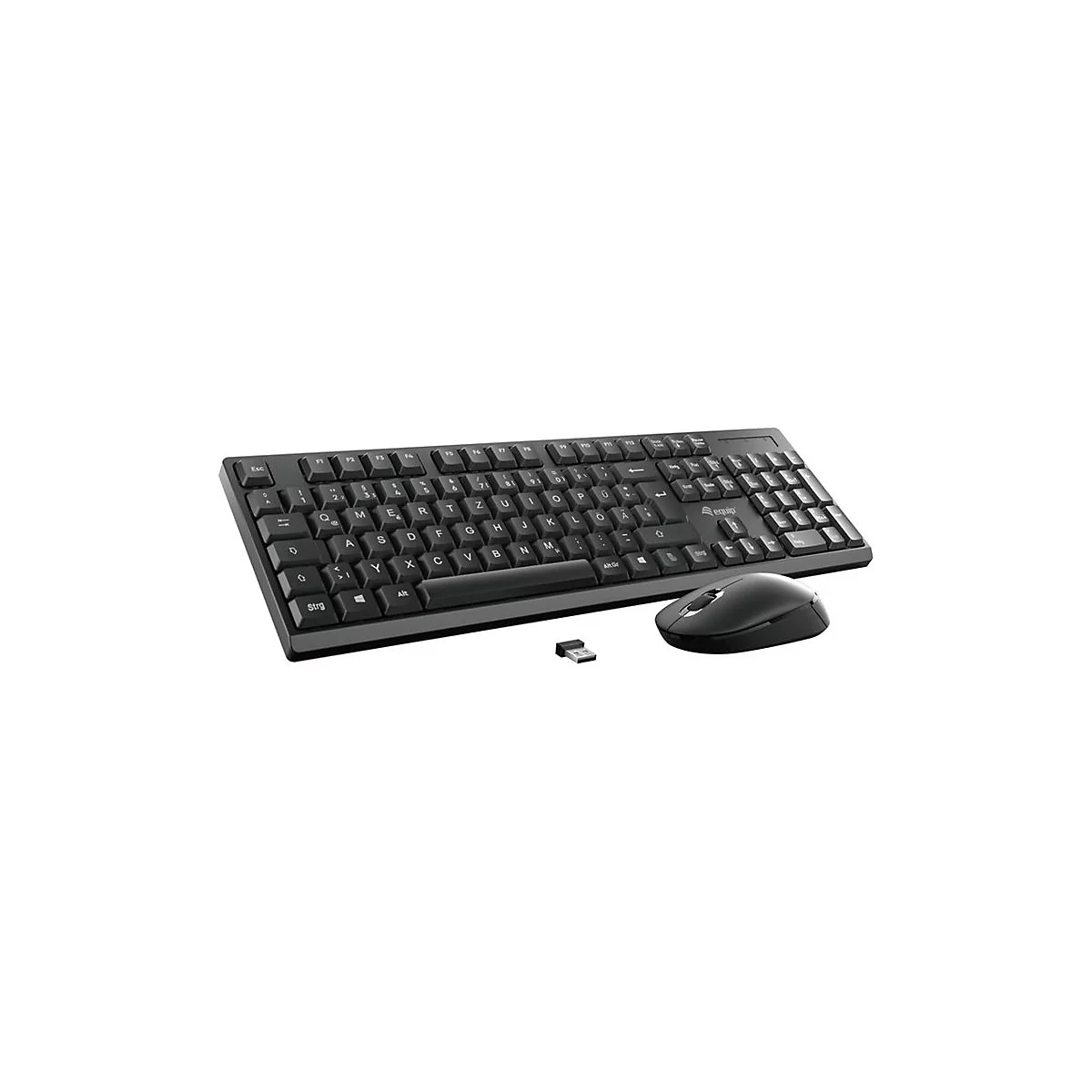 Schwarzes kabelloses Tastatur-Maus-Set von equip vor weißem Hintergrund.