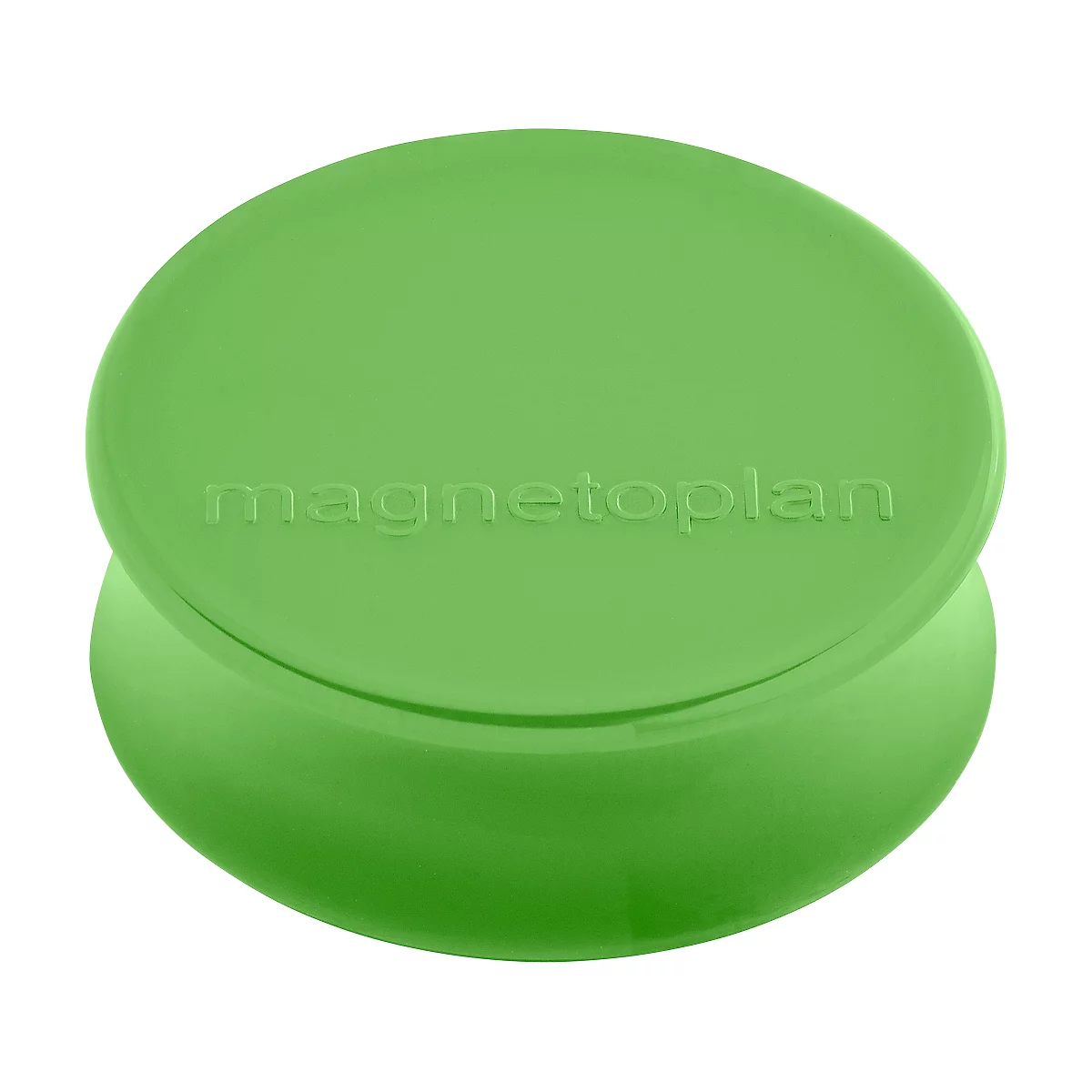 Groene, ronde magnetoplan-doos. Op de bovenkant staat de tekst 'magnetoplan'.