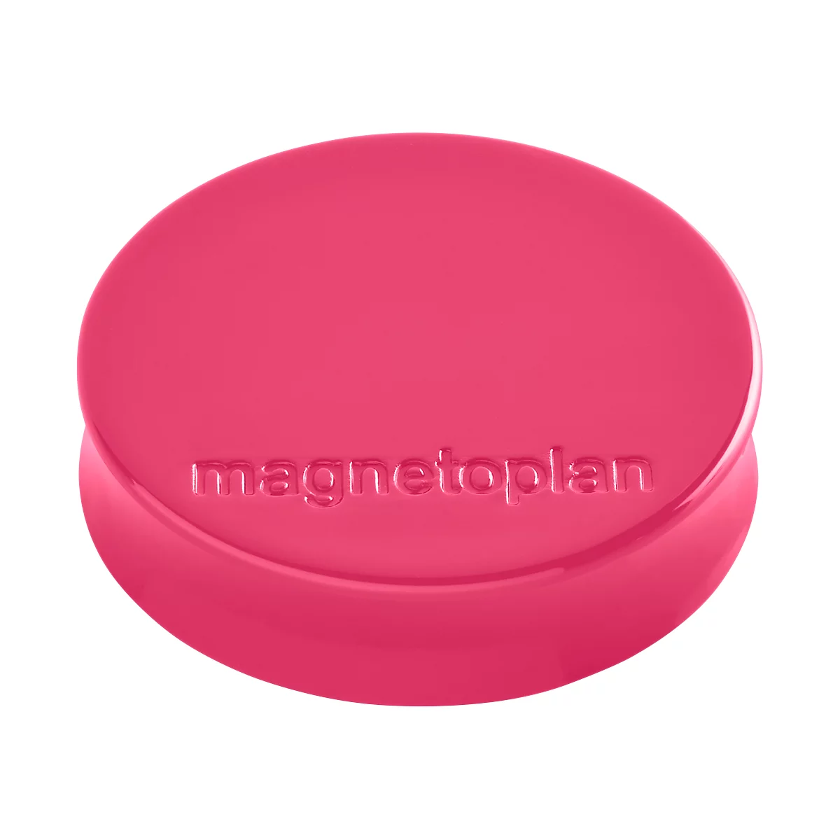 Round, pink magnet with the word "magnetoplan" on it.
