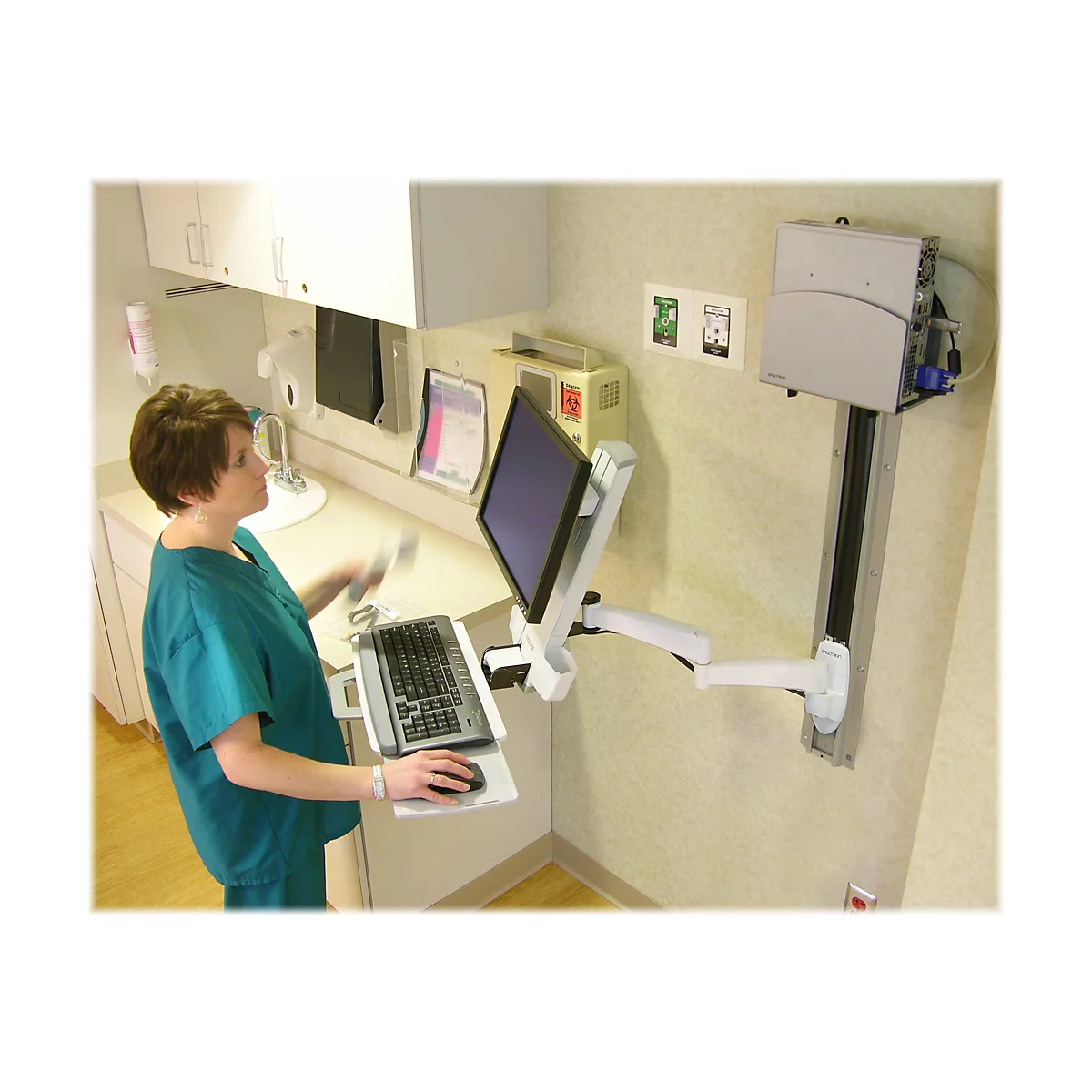 Ergotron 200 Series - Befestigungskit (Gelenkarm, Tastaturablage mit linker/rechter Mausablage, Barcode-Scanner-Halter) - für LCD-Display / PC-Ausrüstung - Stahl - weiß - Bildschirmgröße: bis zu 61 cm (bis zu 24 Zoll)