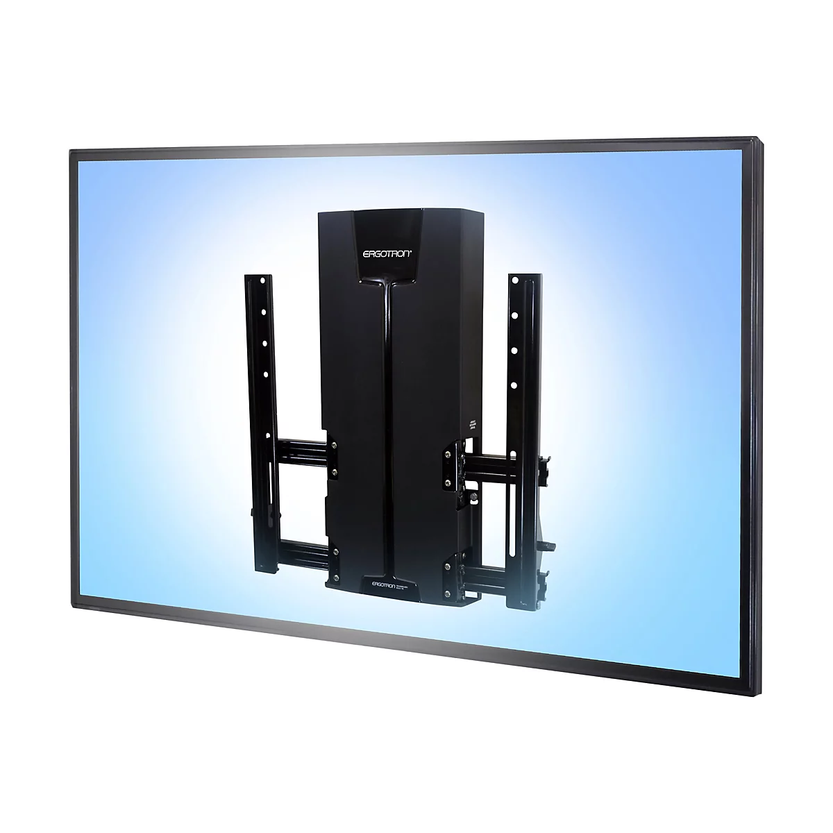 Schwarze TV-Wandhalterung, das Ergotron-Logo ist sichtbar.