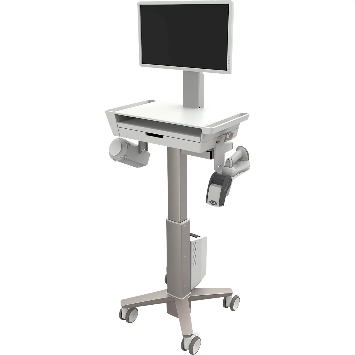 Ergotron CareFit Slim 2.0 computer trolley, met lade, voor monitoren tot 27', in hoogte verstelbaar, wit/warm grijs