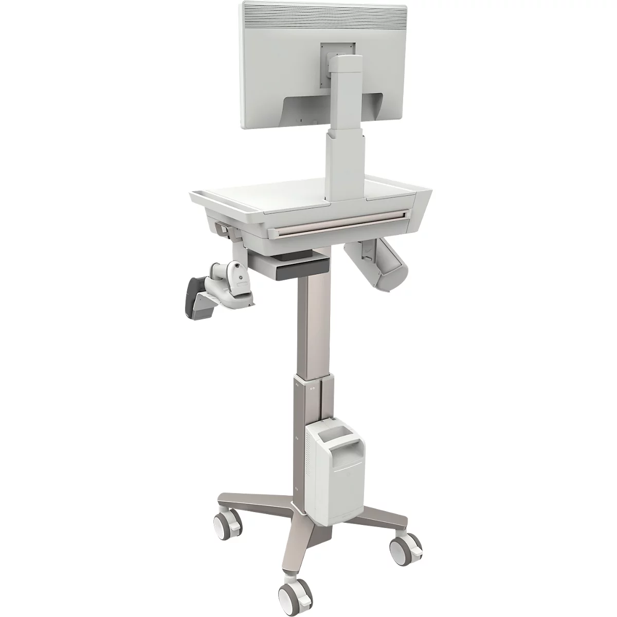 Ergotron CareFit Slim 2.0 computer trolley, met lade, voor monitoren tot 27', in hoogte verstelbaar, wit/warm grijs