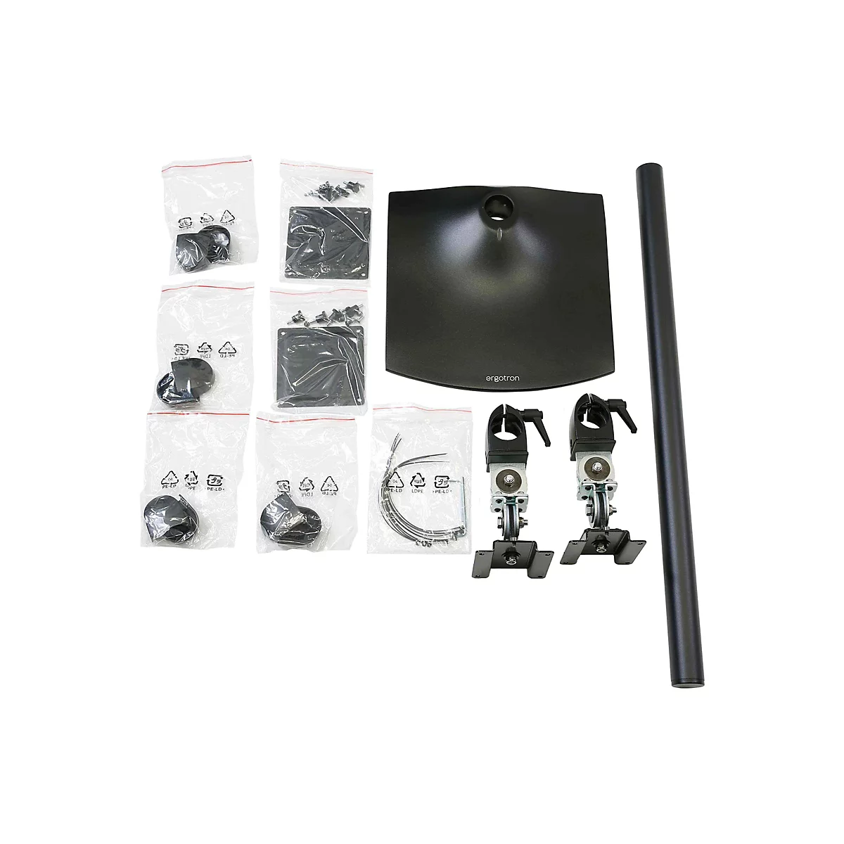 Ergotron DS100 - Befestigungskit (28' Stange, Basis, 2 Drehgelenke, 2 VESA-Adapter) - schmal - für 2 LCD-Displays - Stahl, Aluminium - Schwarz