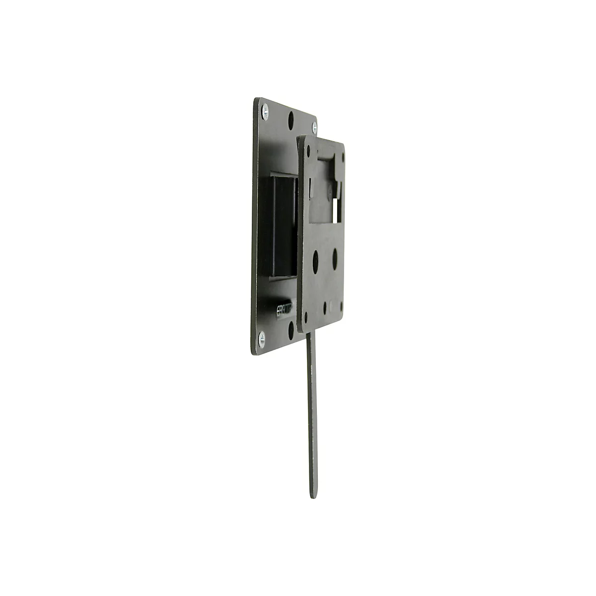 Metallhalterung für Elektronik, verschraubt, mit Zapfen. Hintergrund weiß.