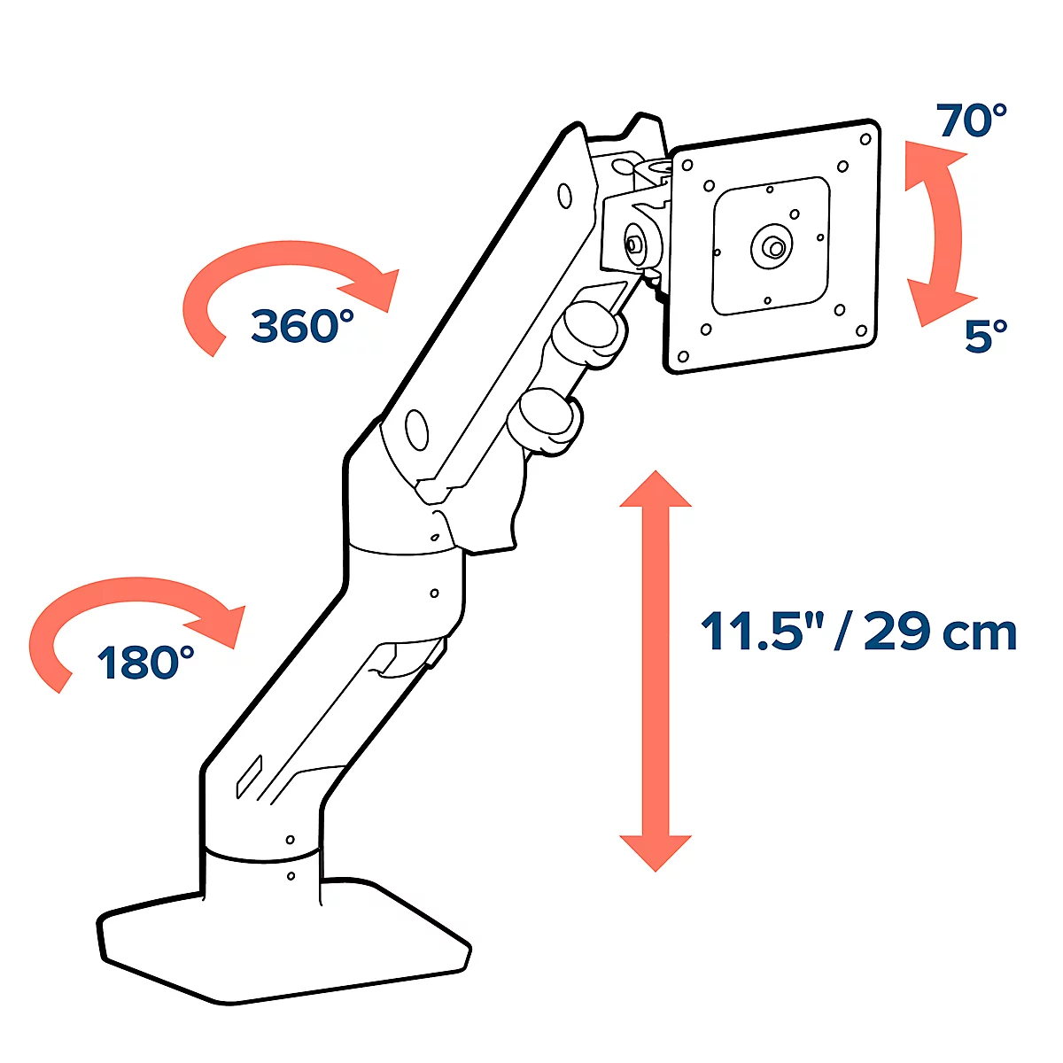 Ergotron HX enkele monitorarm, tot 49', in hoogte/diepte verstelbaar, kantelfunctie, VESA, mat zwart