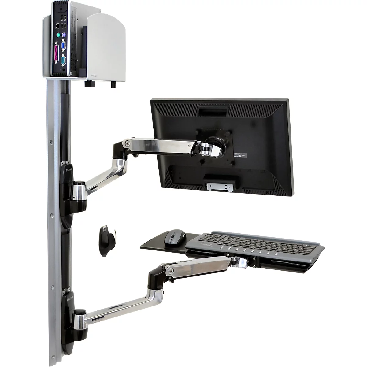 Ergotron LX 45-247-026 zit-sta werkplek, wandmontage, voor 1 beeldscherm tot 32', met toetsenbordlade &amp; medium CPU-houder, in hoogte verstelbaar, kantelbaar, zwenkbaar &amp; kantelbaar, aluminium