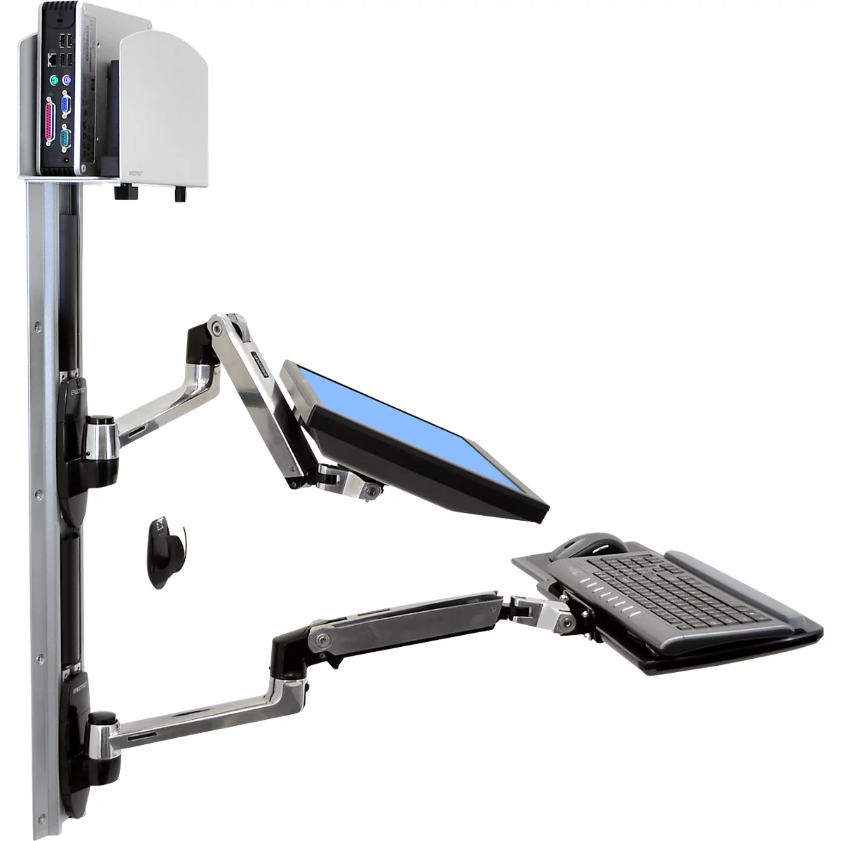 Ergotron LX 45-247-026 zit-sta werkplek, wandmontage, voor 1 beeldscherm tot 32', met toetsenbordlade &amp; medium CPU-houder, in hoogte verstelbaar, kantelbaar, zwenkbaar &amp; kantelbaar, aluminium