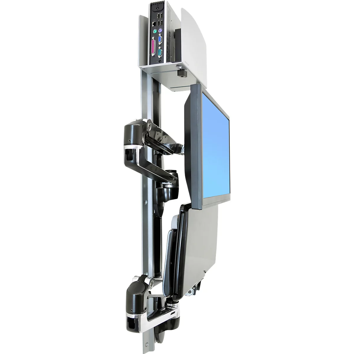 Ergotron LX 45-247-026 zit-sta werkplek, wandmontage, voor 1 beeldscherm tot 32', met toetsenbordlade &amp; medium CPU-houder, in hoogte verstelbaar, kantelbaar, zwenkbaar &amp; kantelbaar, aluminium