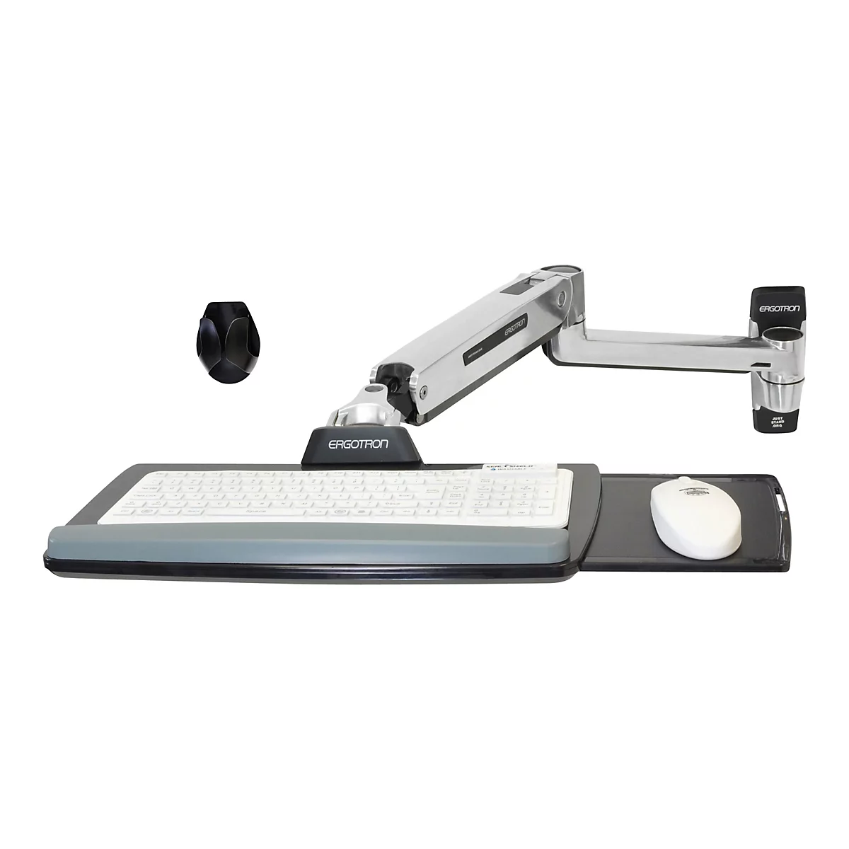 Ergotron LX - Befestigungskit (Steh-Sitz-Arm, Verlängerung, Basis, Tastatur-Tablett, Mausablage zum Herausziehen, Handgelenkkissen, Maushalterung) - für Tastatur und Maus - Polished Aluminum - Wandmontage - für P/N: 45-353-026