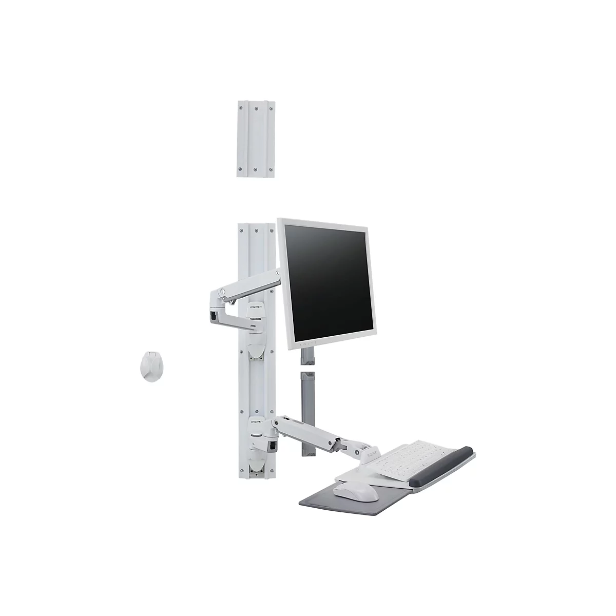 Ergotron LX Wall Mount System - Befestigungskit (Wandarm, Maushalterung, Tastaturarm, 2 Kabelkanäle, Handgelenkkissen, Wandschiene 10', Wandschiene 34') - Konstante Krafttechnologie - für LCD-Display / PC-Ausrüstung - weiß - Bildschirmgröße: bis z...