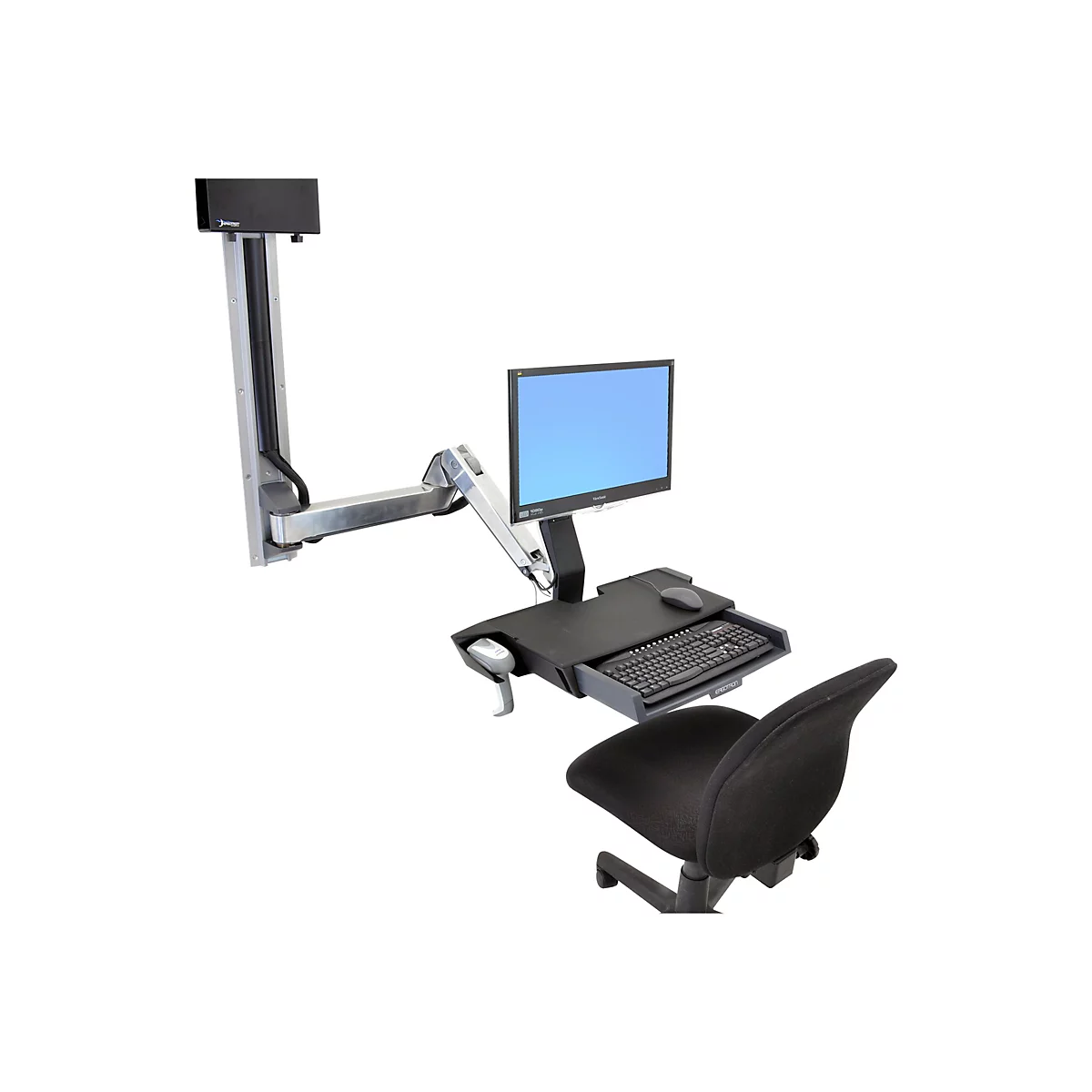 Ergotron Sit-Stand Combo Extender - Montagekomponente (Verlängerungsarm, Wandschienenhalterung, Armabdeckung, Befestigungsmaterialien) - für LCD-Display / PC-Ausrüstung - Aluminium, hochwertiger Kunststoff - Polished Aluminum