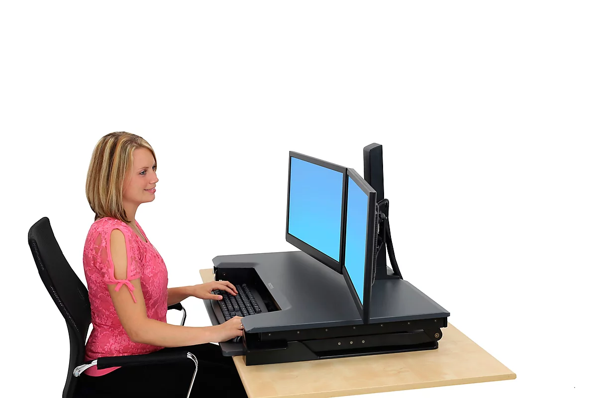 Ergotron Sitz-Steh-Schreibtisch WorkFit-T, höheneinstellbar, Masse B 889 x T 584 mm, schwarz