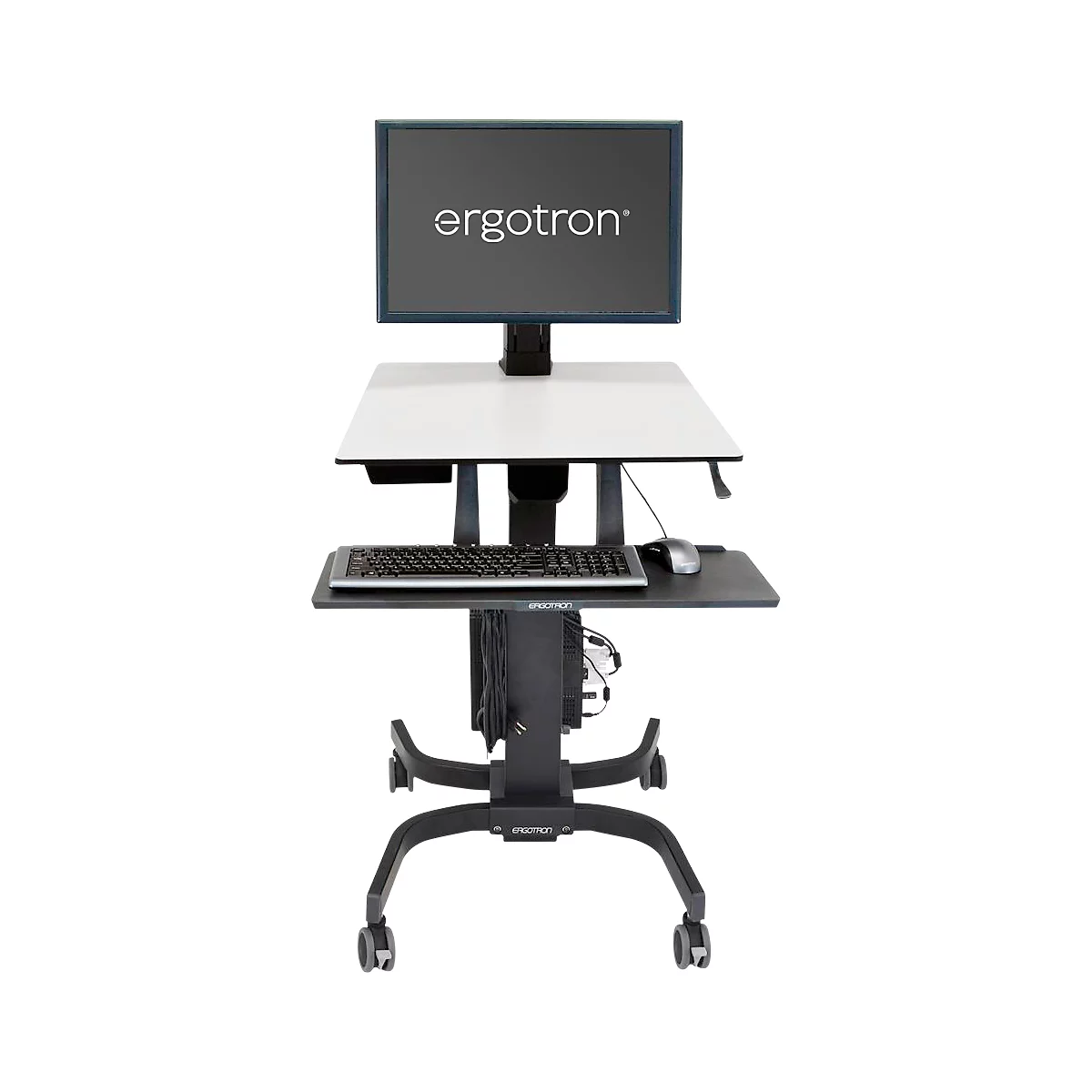 Ergotron WorkFit-C 24-216-085 zit-sta werkplek, monitor tot 30', tot 12,7 kg, in hoogte verstelbaar, toetsenbord- en muislade, VESA, zwart-grijs