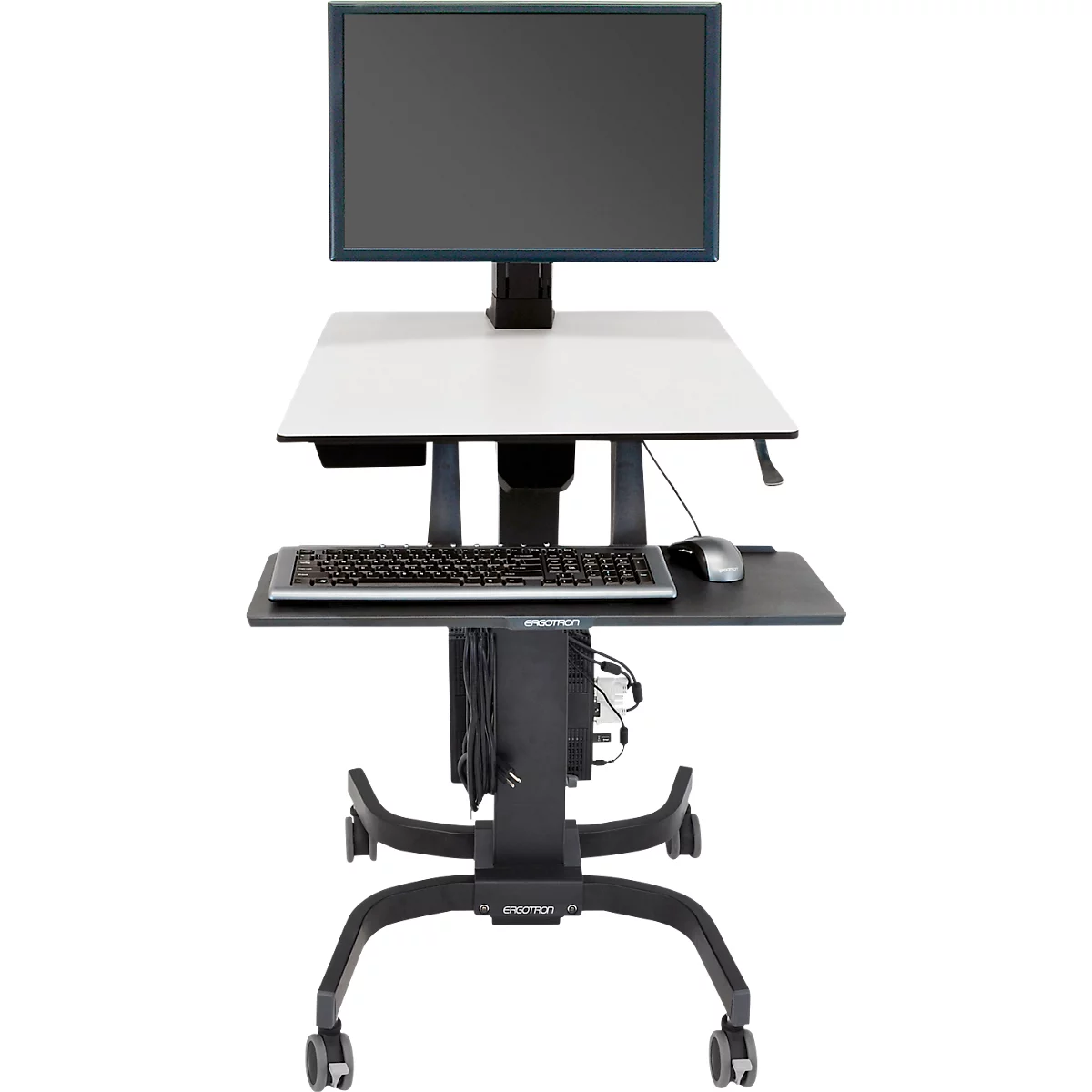 Ergotron WorkFit-C 24-216-085 zit-sta werkplek, monitor tot 30', tot 12,7 kg, in hoogte verstelbaar, toetsenbord- en muislade, VESA, zwart-grijs