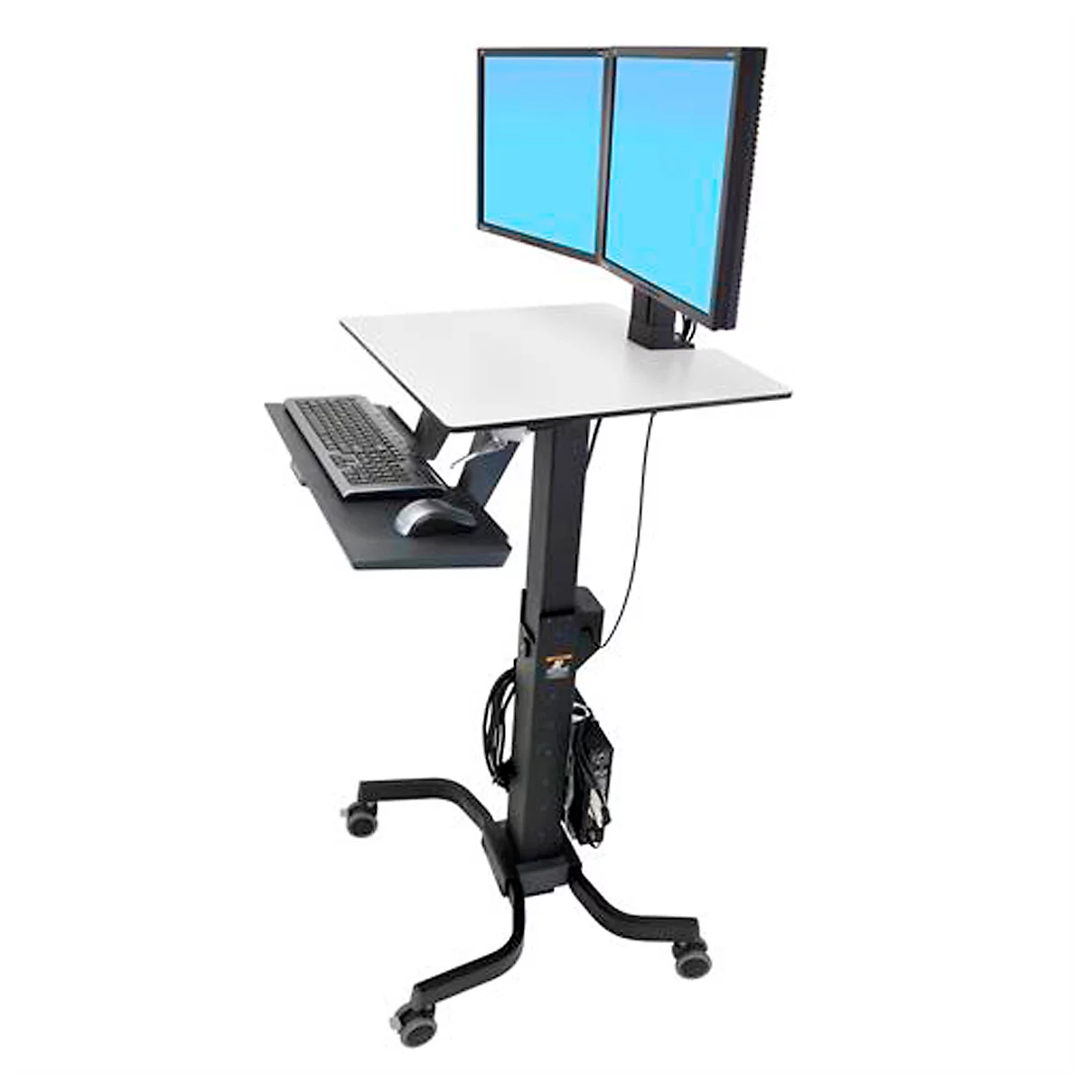 ergotron® WorkFit-C Dual zit-sta werkplek, werkblad, in hoogte verstelbare duo monitor arm &amp; toetsenbord lade, kabelmanagement, zwart-grijs