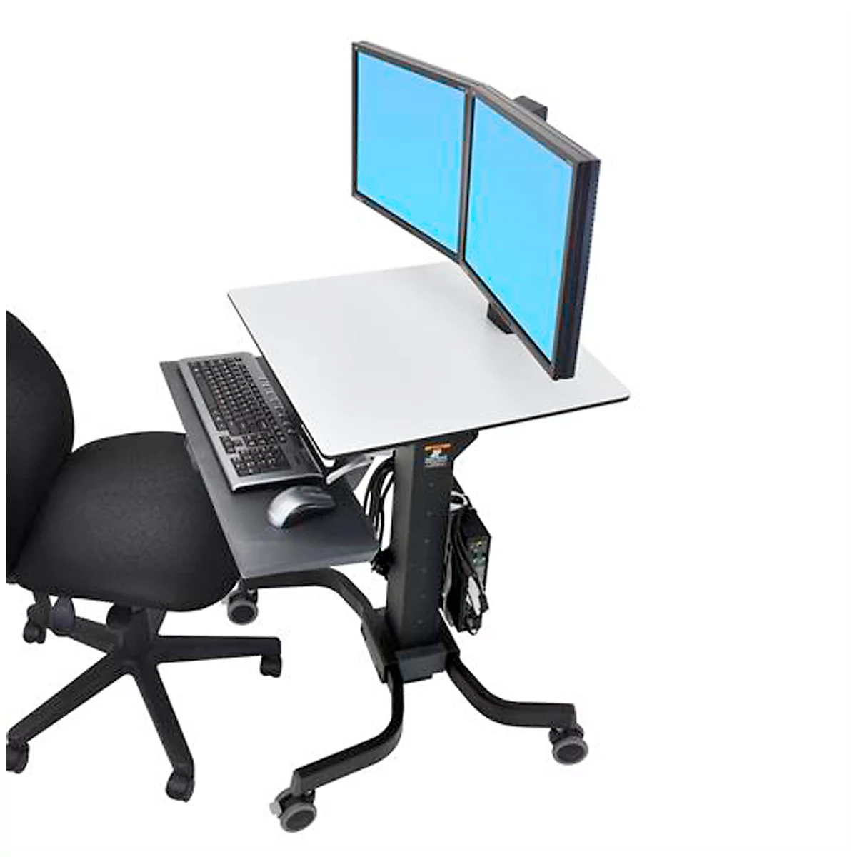 ergotron® WorkFit-C Dual zit-sta werkplek, werkblad, in hoogte verstelbare duo monitor arm &amp; toetsenbord lade, kabelmanagement, zwart-grijs