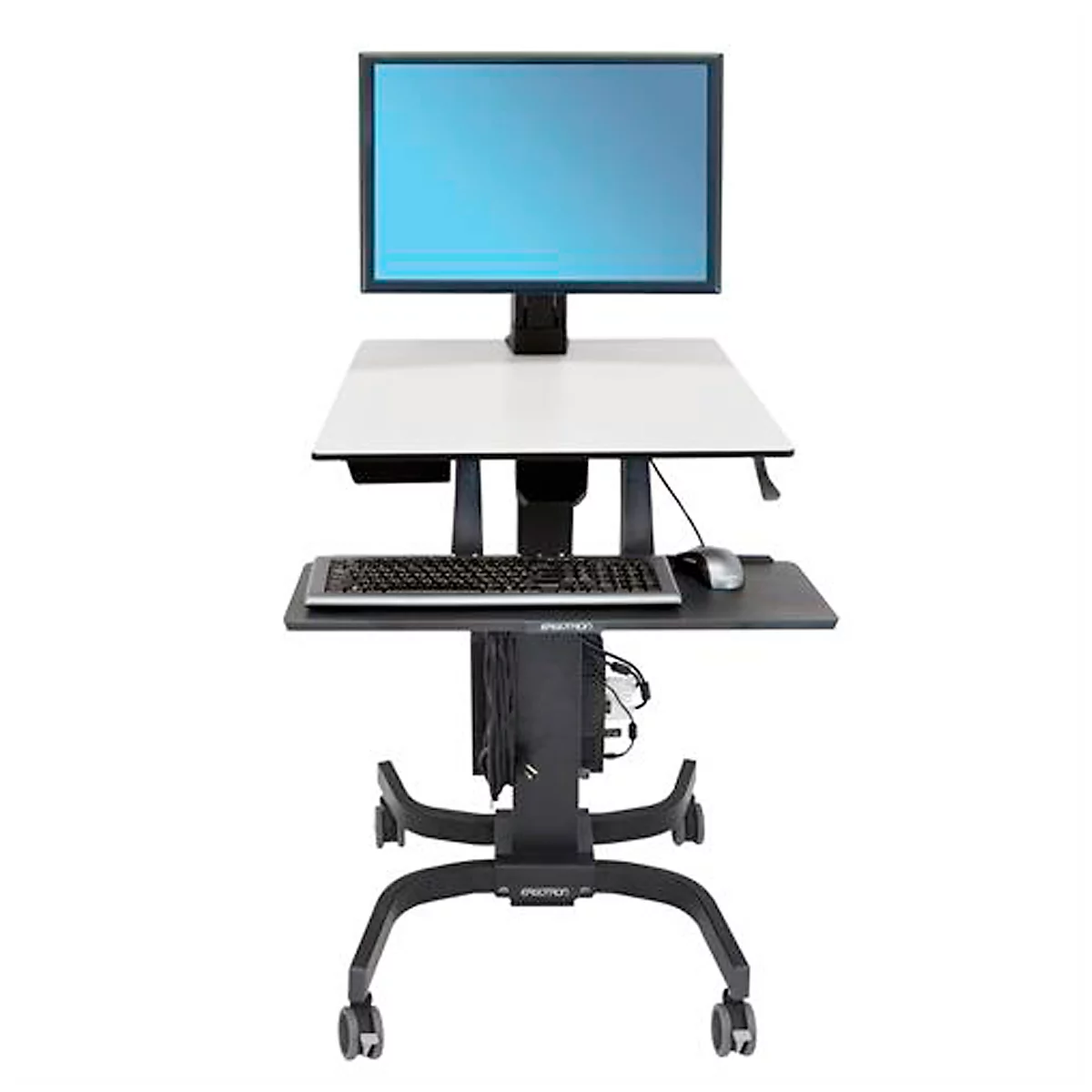 ergotron® WorkFit-C Single HD zit-sta werkplek, werkblad, in hoogte verstelbare monitorarm &amp; toetsenbordblad, kabelmanagement, zwart-grijs