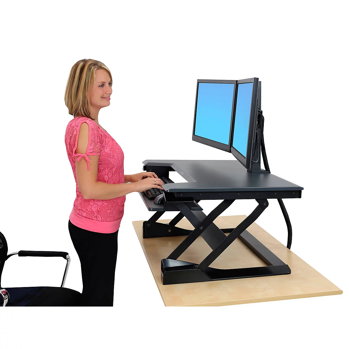 Ergotron zit-sta-bureautafel WorkFit-T, in hoogte verstelbaar, afmetingen B 889 x D 584 mm, zwart