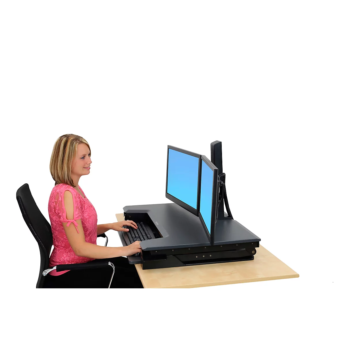 Ergotron zit-sta-bureautafel WorkFit-T, in hoogte verstelbaar, afmetingen B 889 x D 584 mm, zwart
