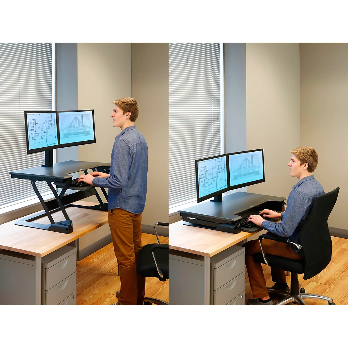 Ergotron zit-sta-bureautafel WorkFit-TL, in hoogte verstelbaar, afmetingen B 950 x D 640 mm, zwart