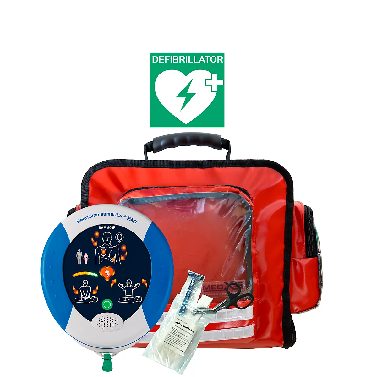 Erste-Hilfe-& Defibrillator-Wandtasche, für HeartSine Defibrillatoren & Erste-Hilfe-Materialien, leer, 8 Staufächer, B 400 x T 250 x H 350 mm, rot