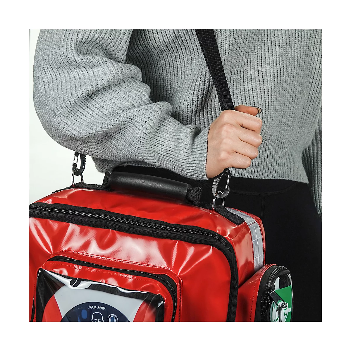 Erste-Hilfe-& Defibrillator-Wandtasche, für HeartSine Defibrillatoren & Erste-Hilfe-Materialien, leer, 8 Staufächer, B 400 x T 250 x H 350 mm, rot