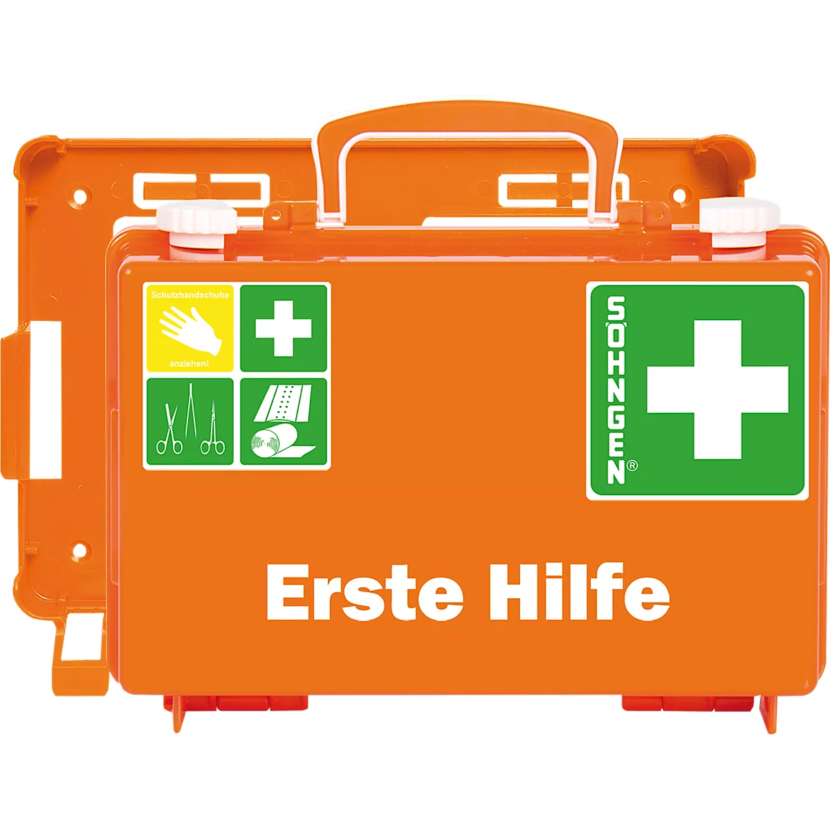 Erste-Hilfe-Koffer SÖHNGEN® QUICK, Inhalt gemäß DIN 13 157, mit Inneneinteilung & Wandhalterung, L 260 x B 170 x H 110 mm, ABS-Kunststoff, orange