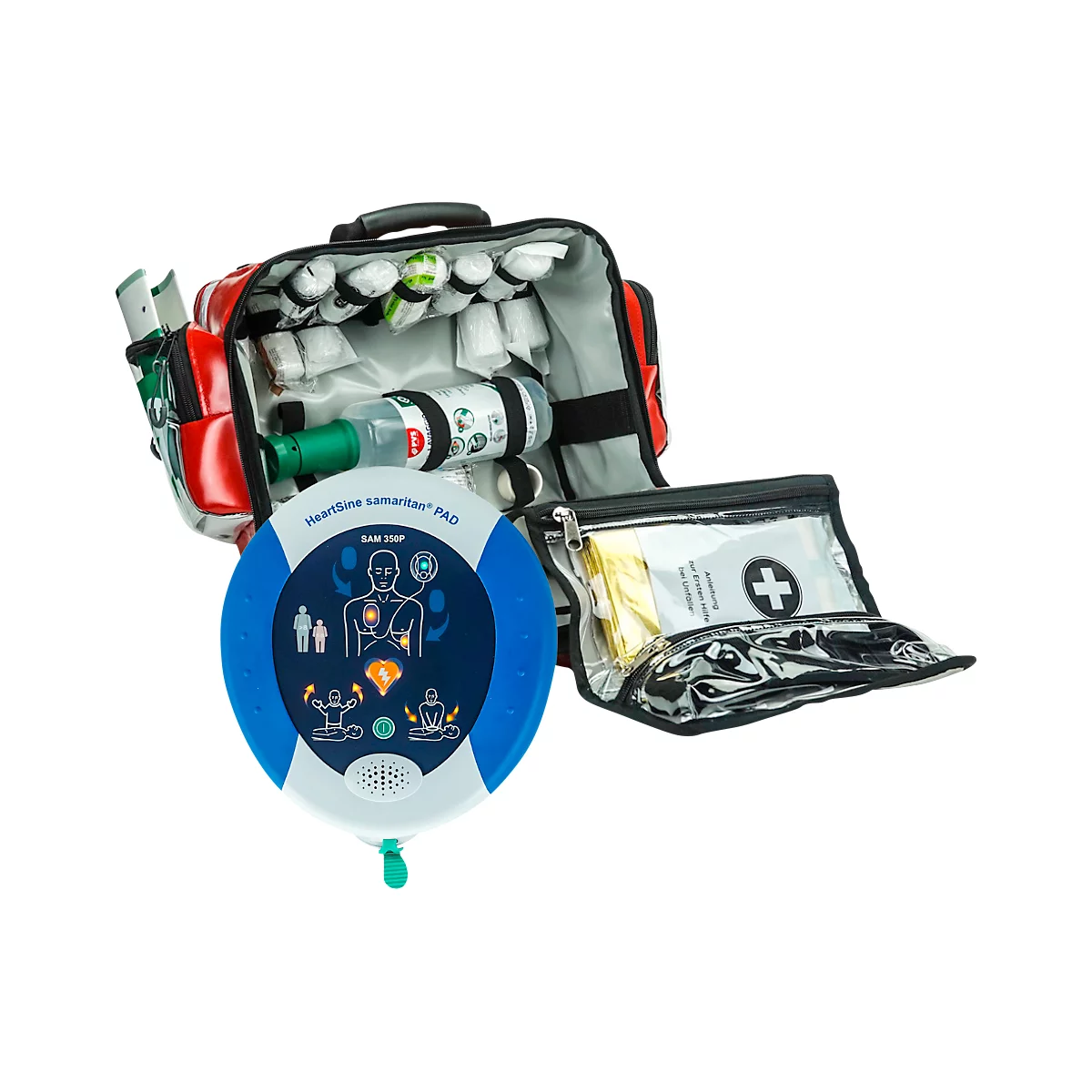 Erste-Hilfe-Wandtasche MedX5, mit Defibrillator SAM350P & Befüllung nach DIN 13157