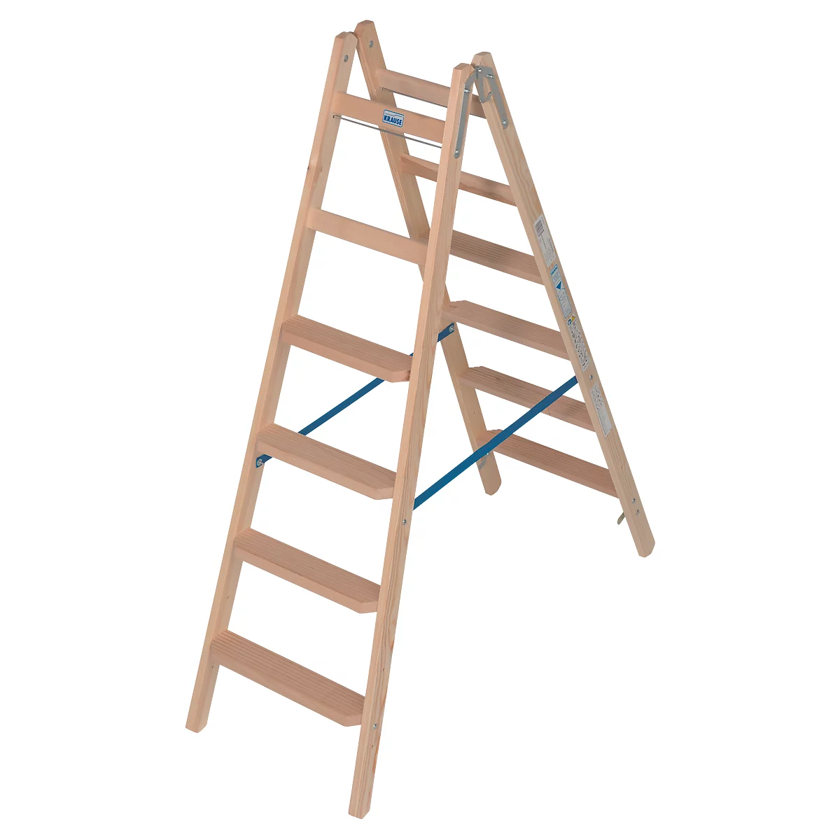 Escabeau Krause, double face, TRBS 2121-2, avec crochet pour seau, 2 x 6 marches/anneaux, bois