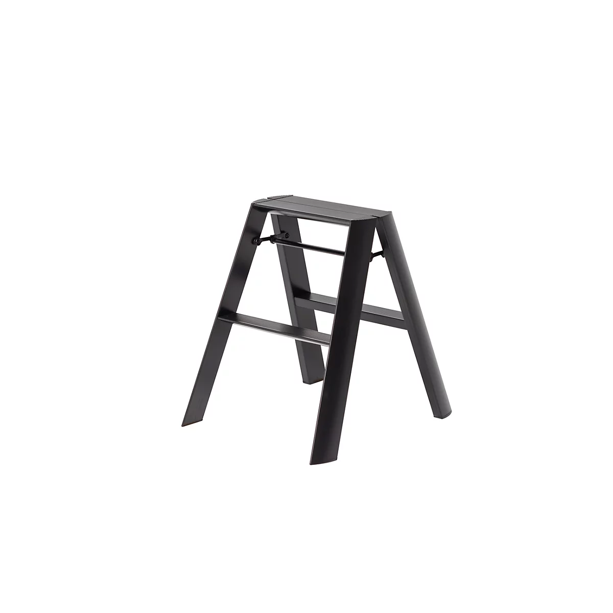 Marchepied noir avec cadre en métal, sur fond blanc.