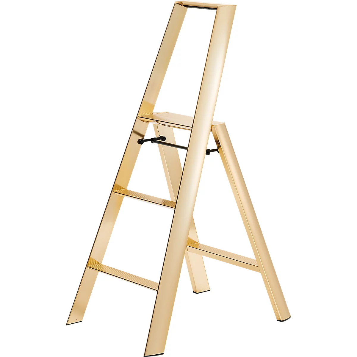 Escalier doré, déplié sur fond blanc.