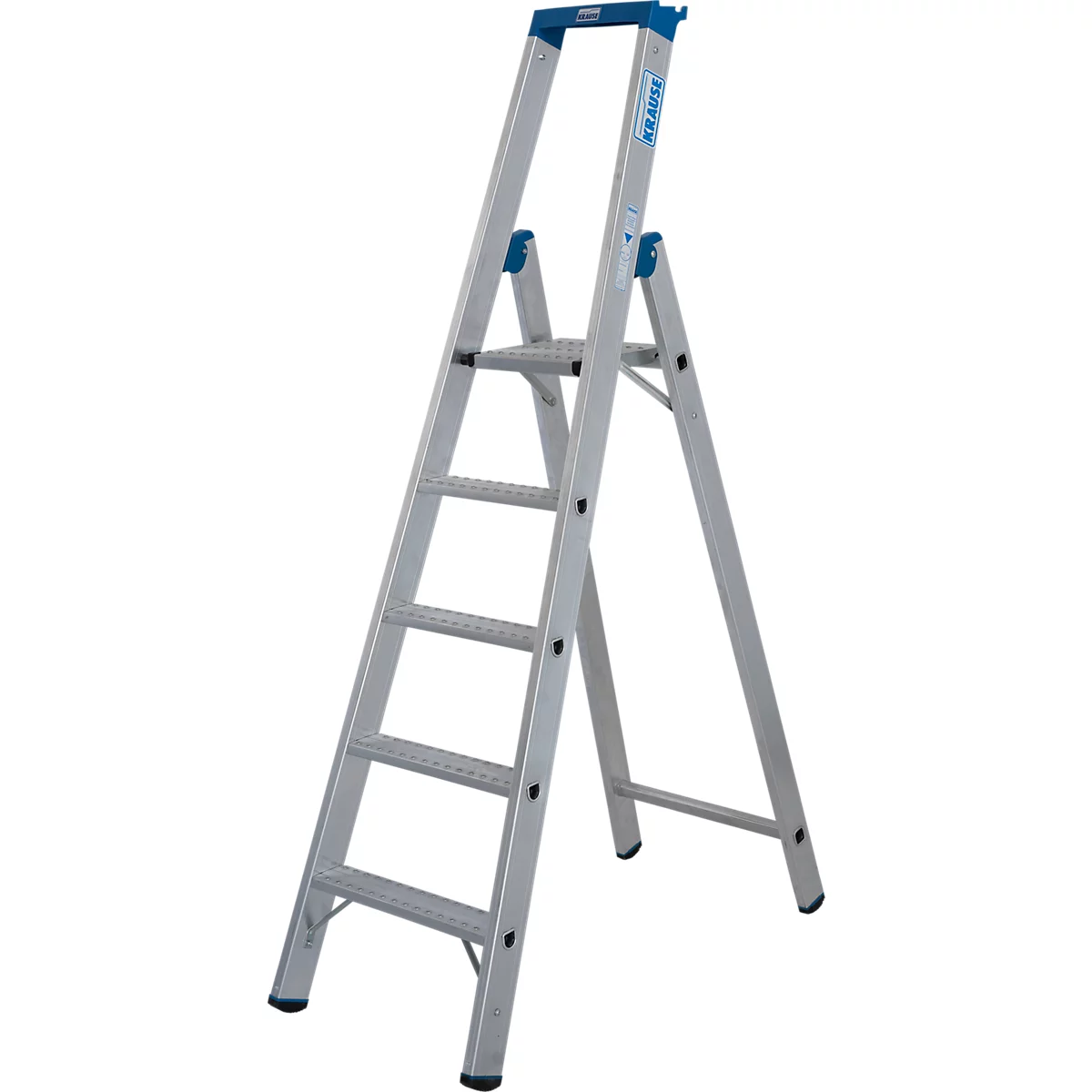 Escalier argenté, avec des accents bleus. Le côté indique "KRAUSE".