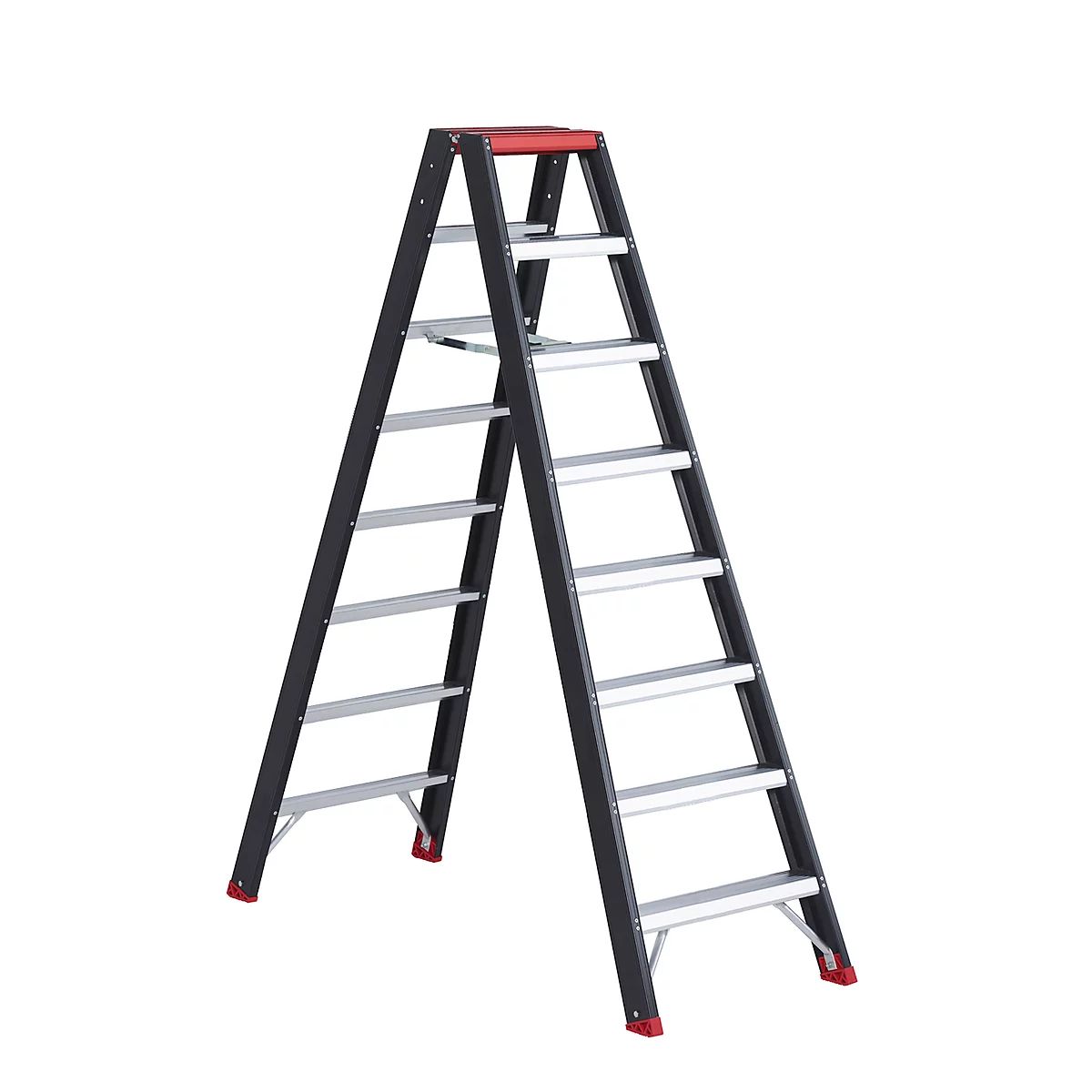 Escalera de doble acceso Professional Topline, aluminio, 2 x 8 escalones, negro