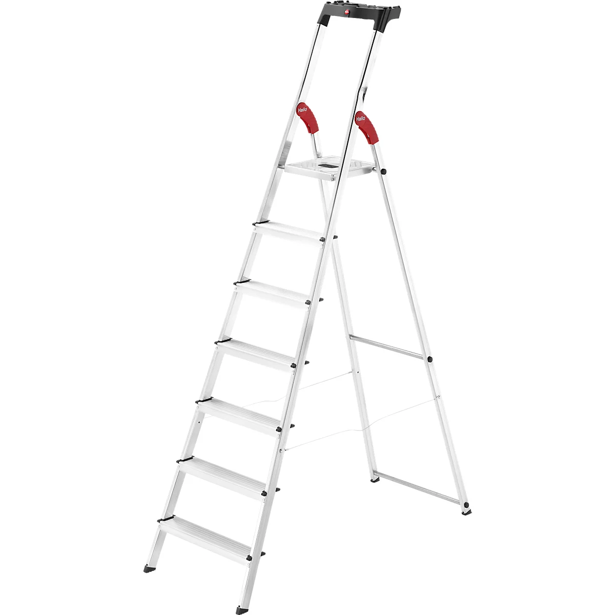 Escalera de mano Hailo L60 StandardLine, EN 131, con bandeja multifuncional y protección de articulaciones, hasta 150 kg, 7 peldaños