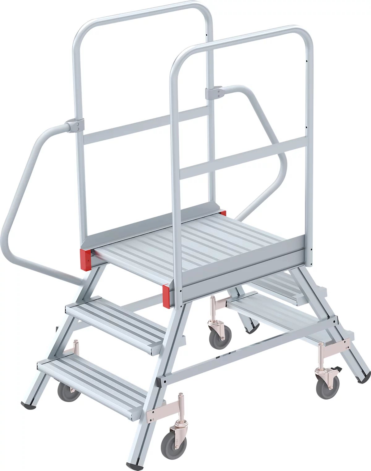 Escalera de plataforma de aluminio con ruedas, bilateral, 3 escalones