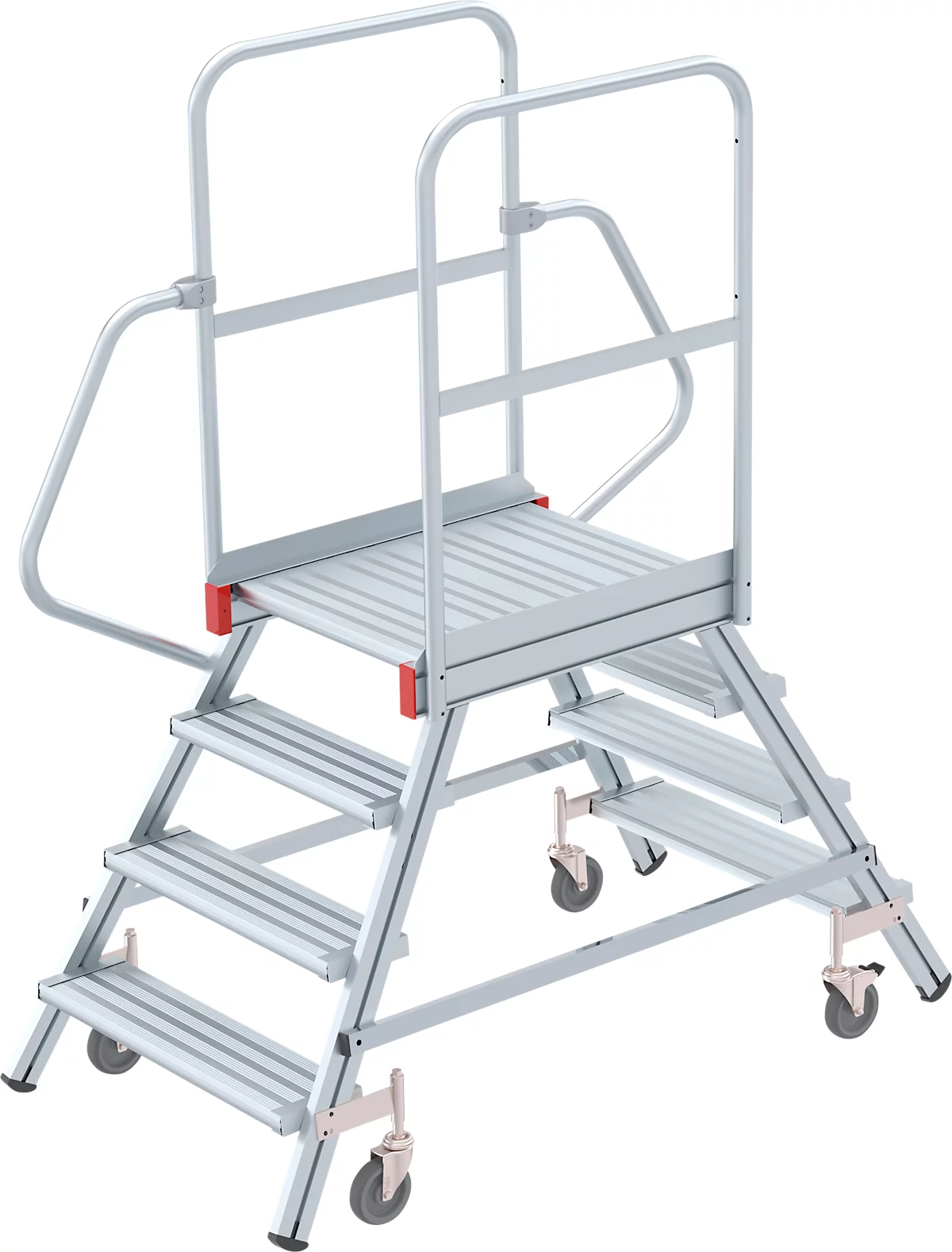 Escalera de plataforma de aluminio con ruedas, bilateral, 4 escalones
