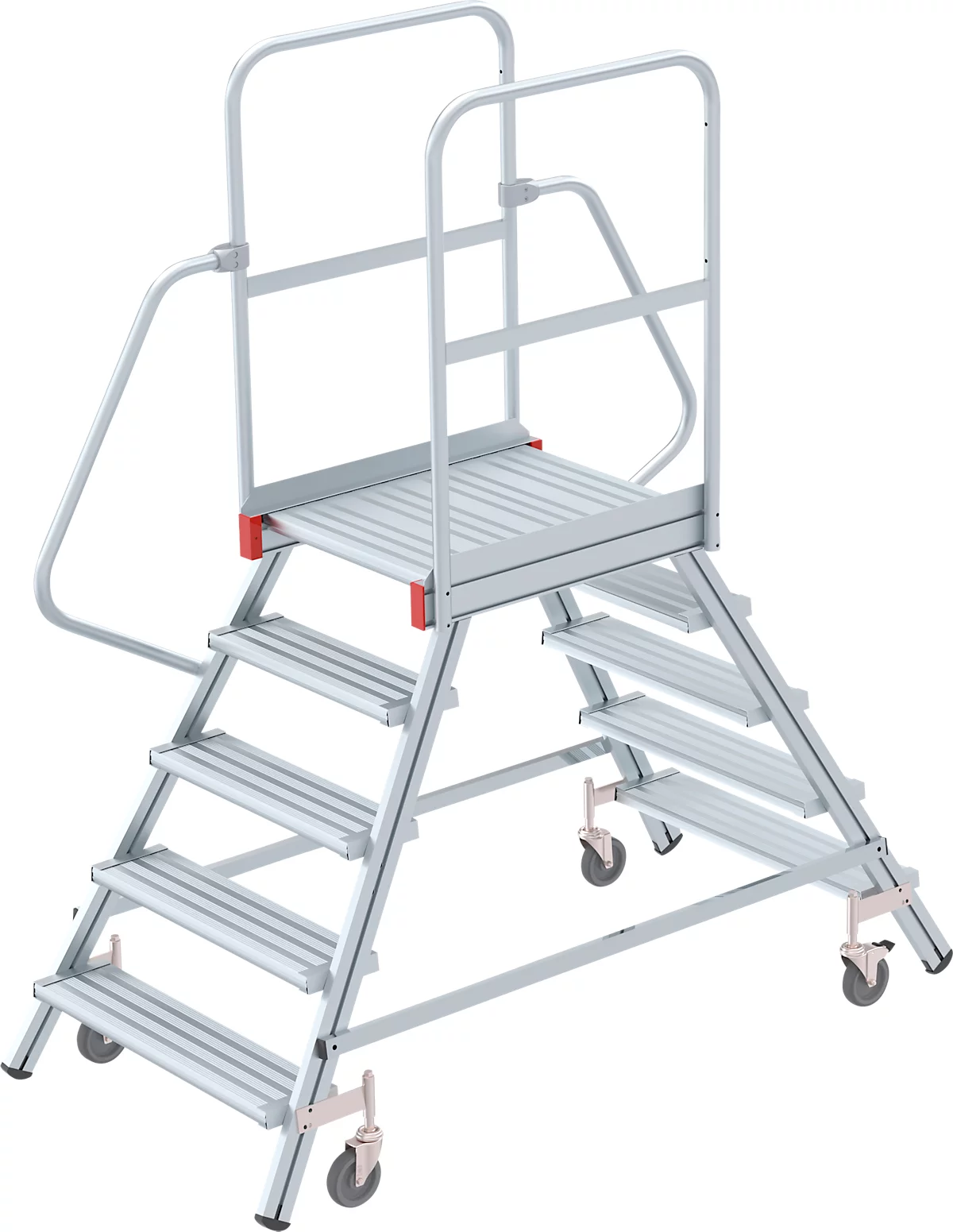 Escalera de plataforma de aluminio con ruedas, bilateral, 5 escalones