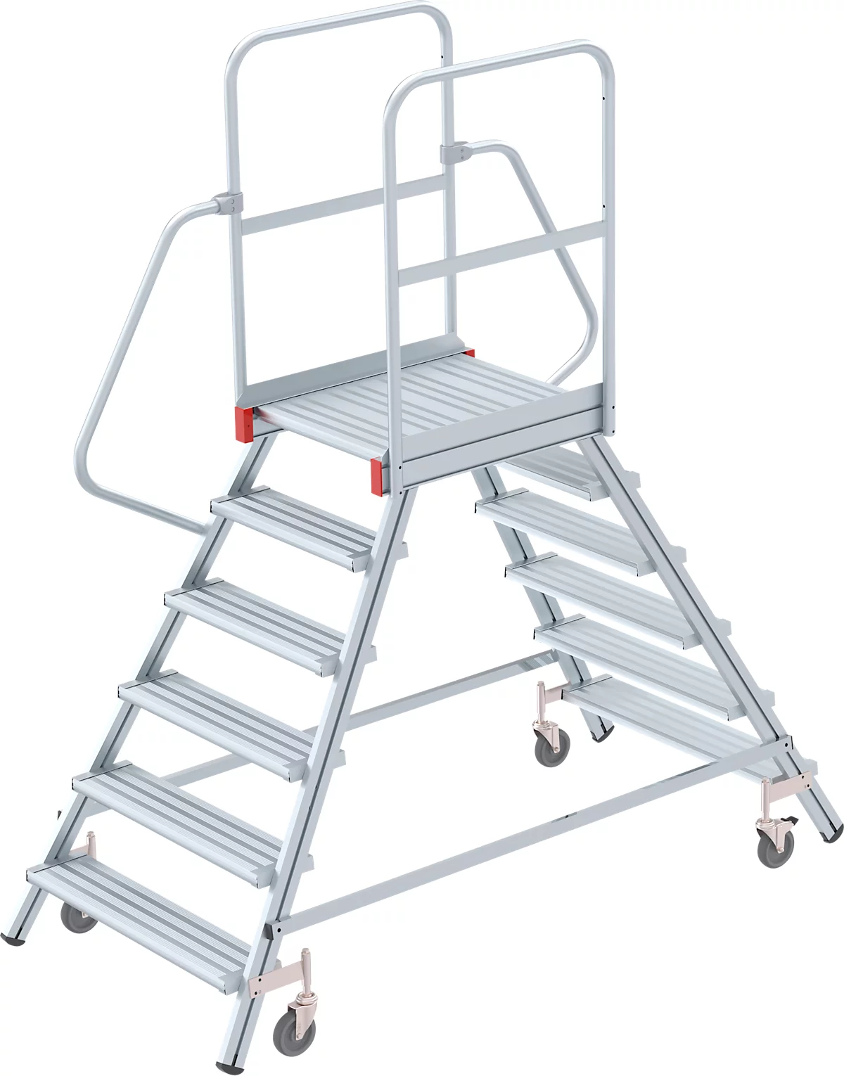 Escalera de plataforma de aluminio con ruedas, bilateral, 6 escalones
