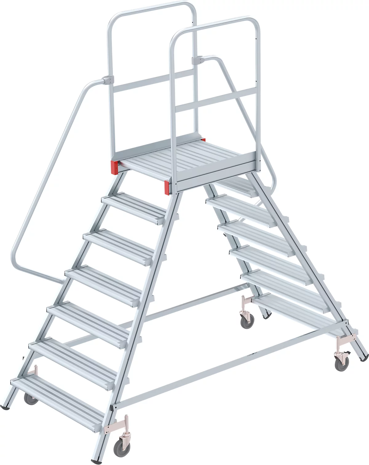 Escalera de plataforma de aluminio con ruedas, bilateral, 7 escalones