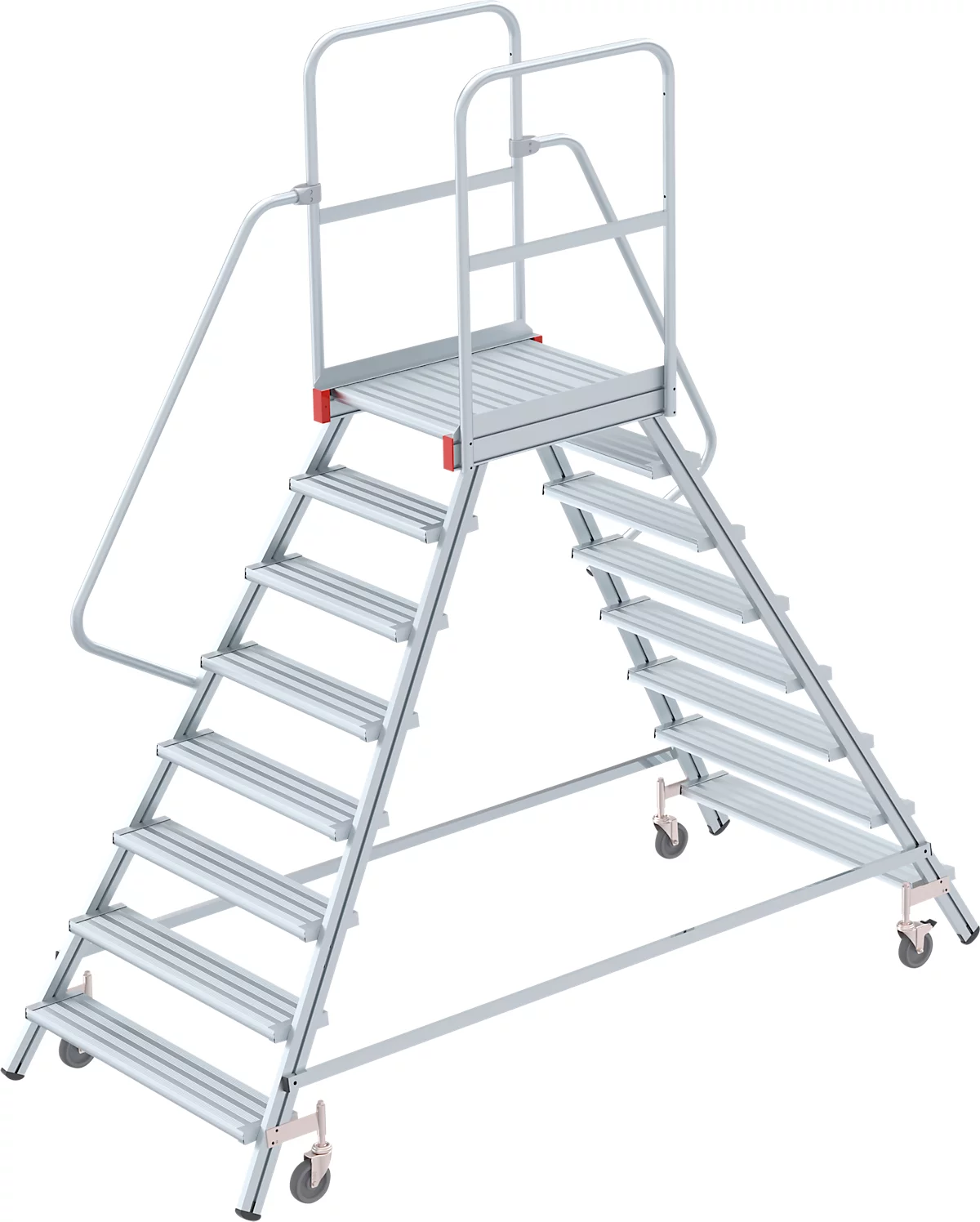 Escalera de plataforma de aluminio con ruedas, bilateral, 8 escalones
