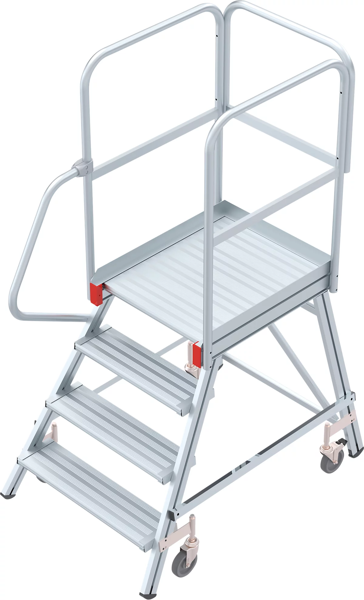 Escalera de plataforma de aluminio con ruedas, unilateral, 4 escalones
